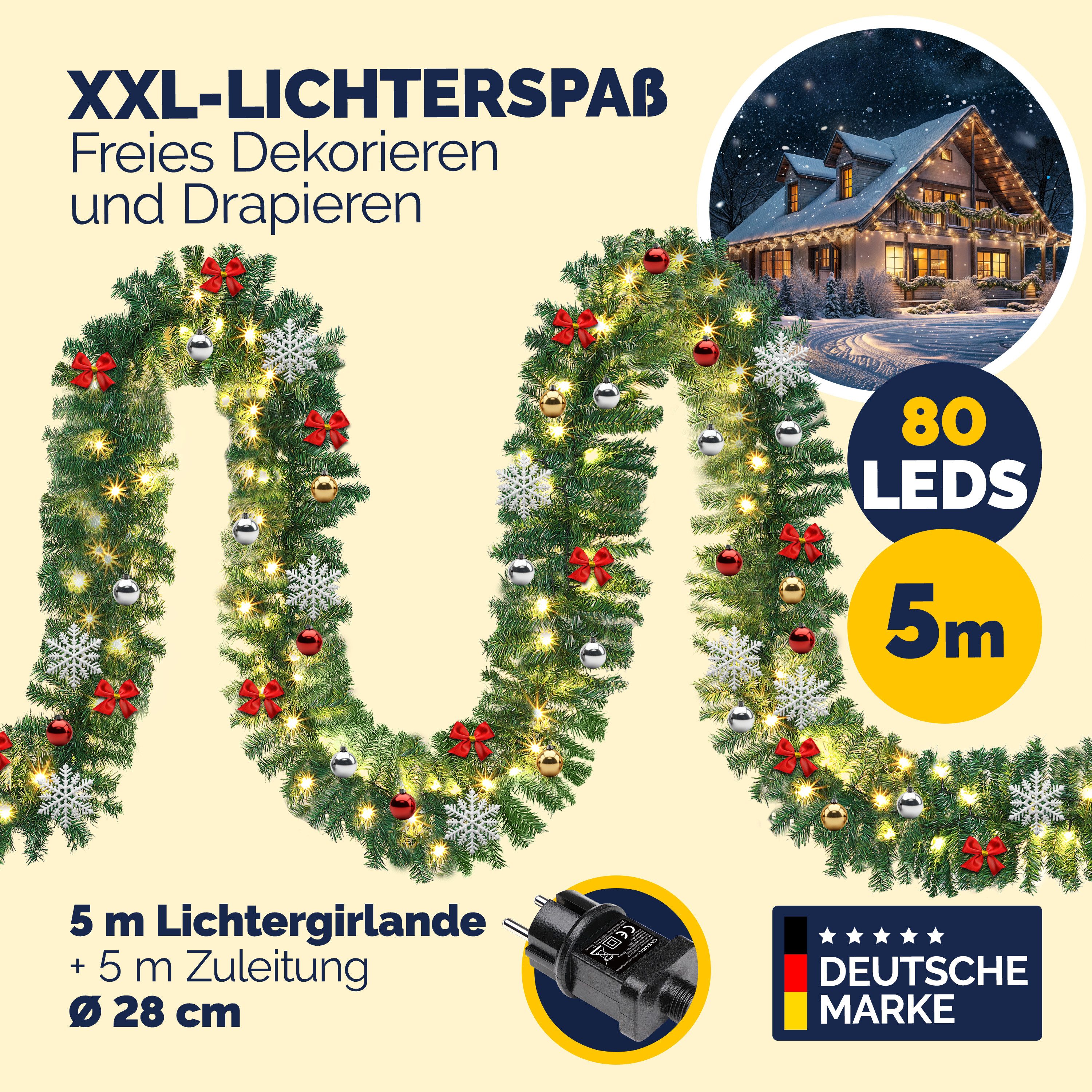 Kunstgirlande, Casaria, Höhe 28 cm, Weihnachtsgirlande günstig online kaufen