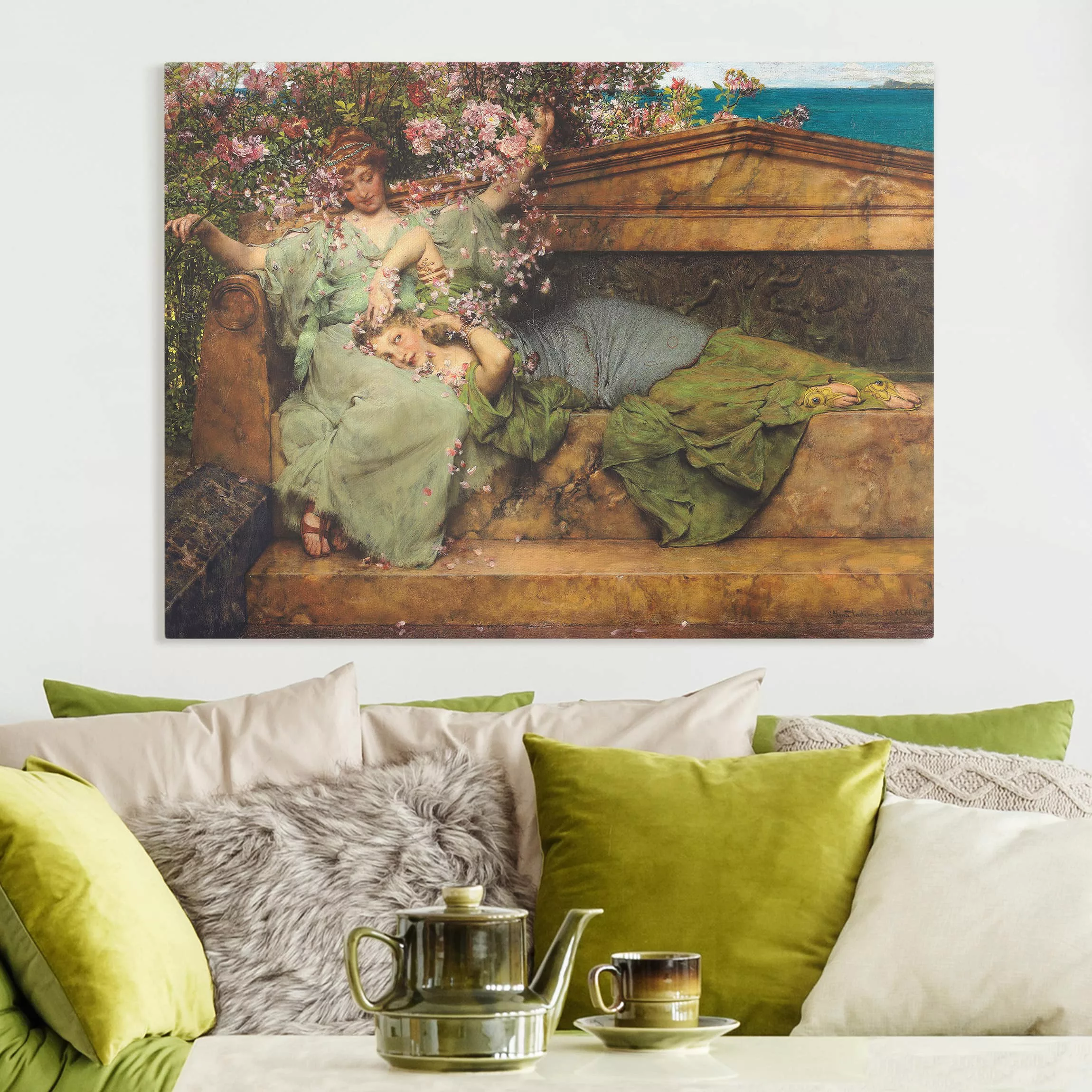 Leinwandbild Blumen - Querformat Sir Lawrence Alma-Tadema - Im Rosengarten günstig online kaufen
