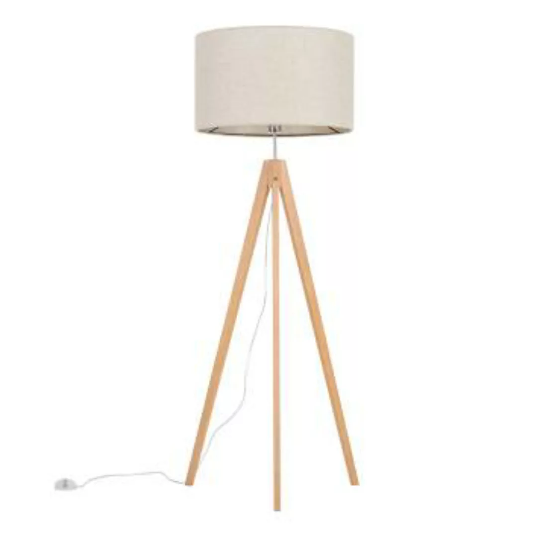 Skandinavische Stehlampe Dreibein Holz Leinen 145 cm günstig online kaufen