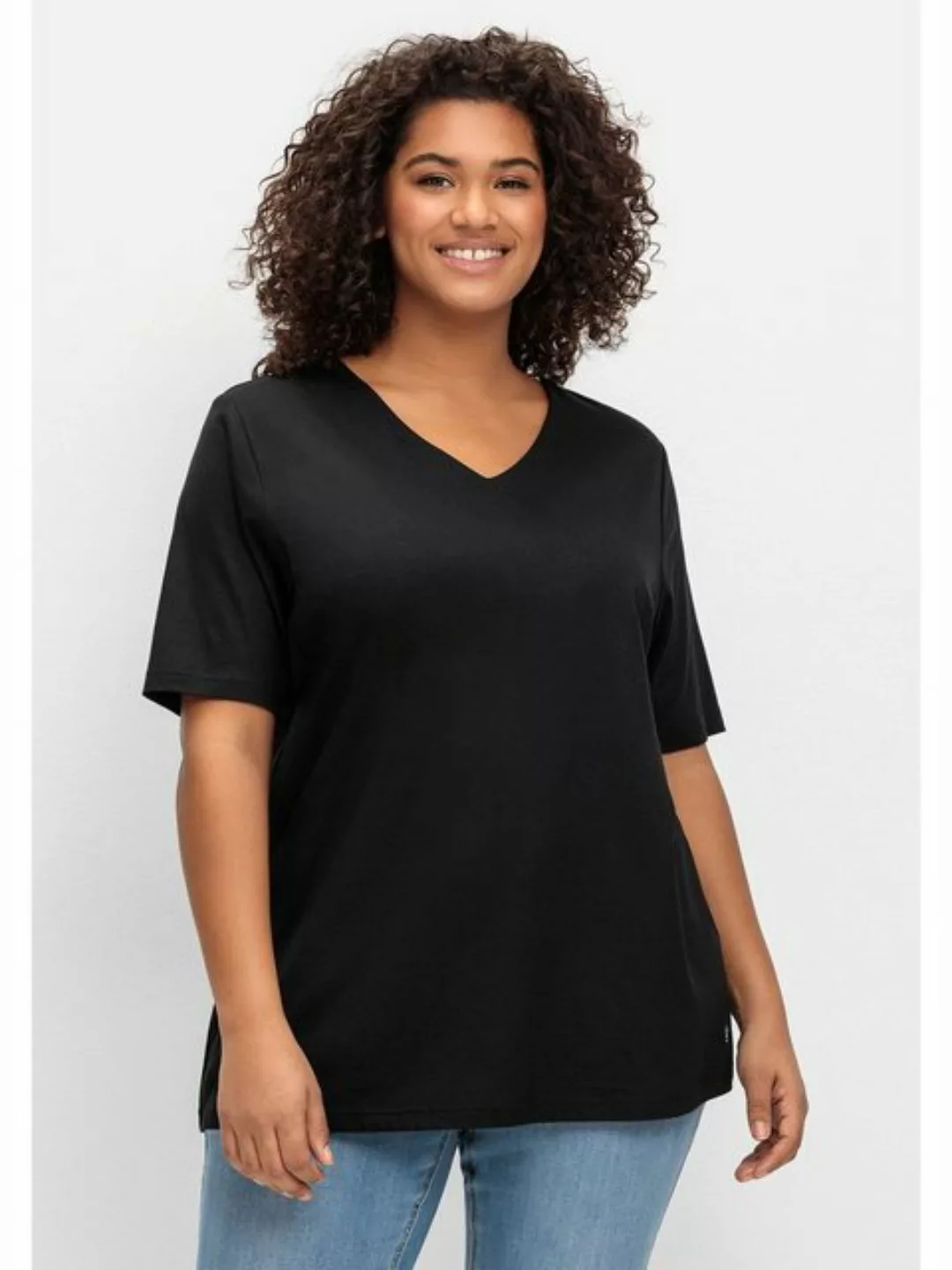 Sheego T-Shirt Große Größen mit doppellagigem Vorderteil günstig online kaufen