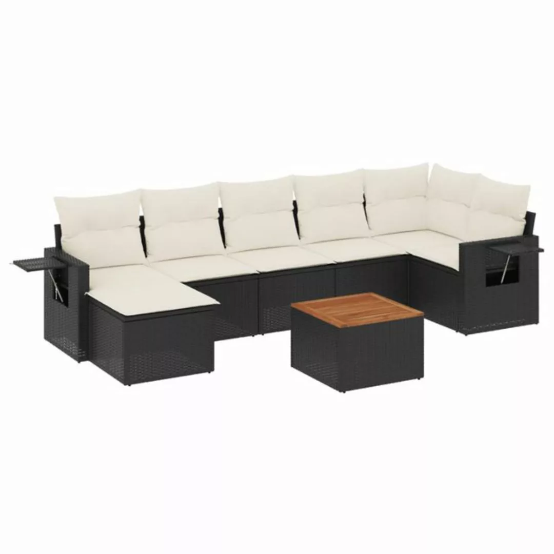 vidaXL Sofaelement 8-tlg. Garten-Sofagarnitur mit Kissen Schwarz Poly Ratta günstig online kaufen