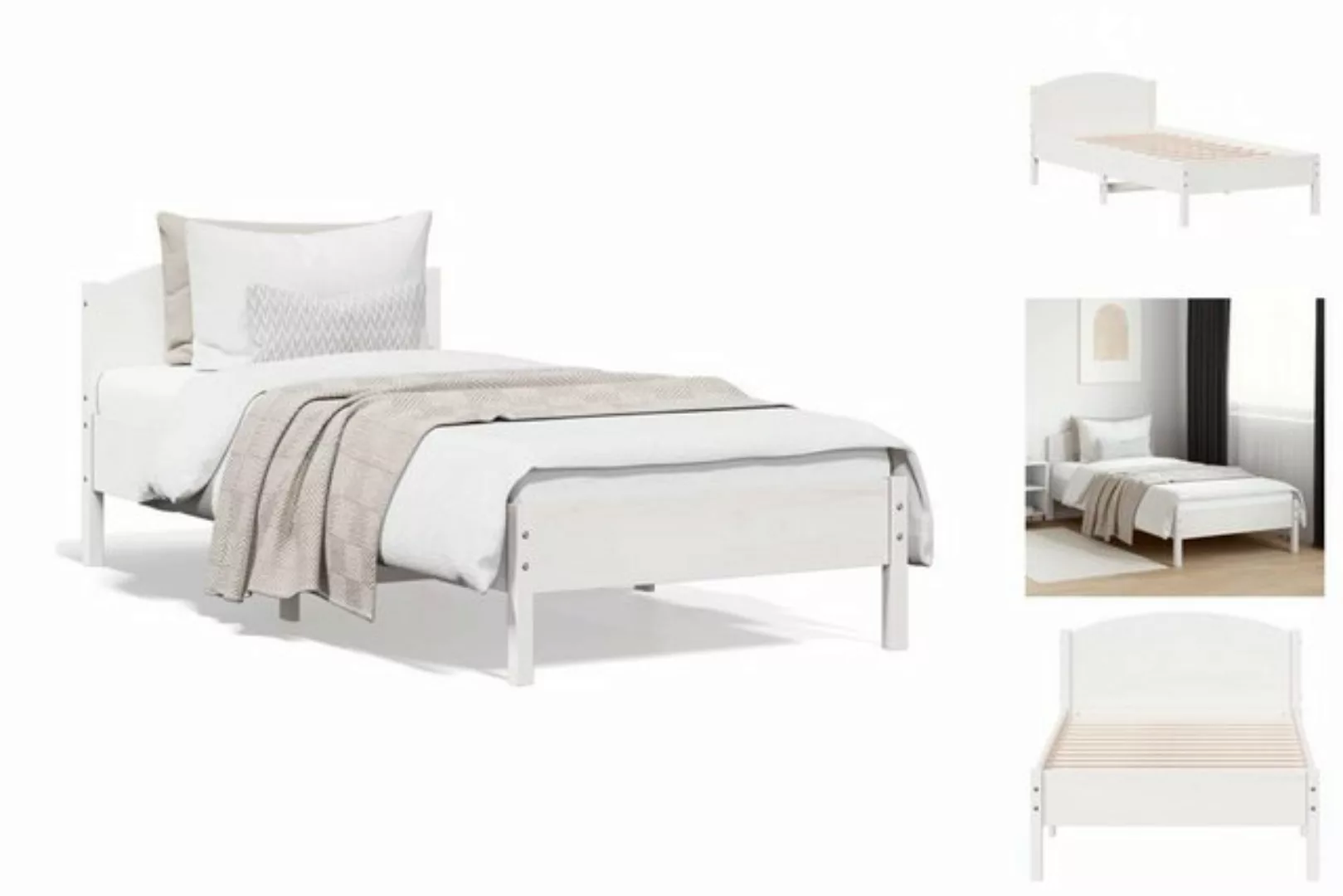 vidaXL Bettgestell Massivholzbett mit Kopfteil Weiß 90x200 cm Kiefer Bett B günstig online kaufen