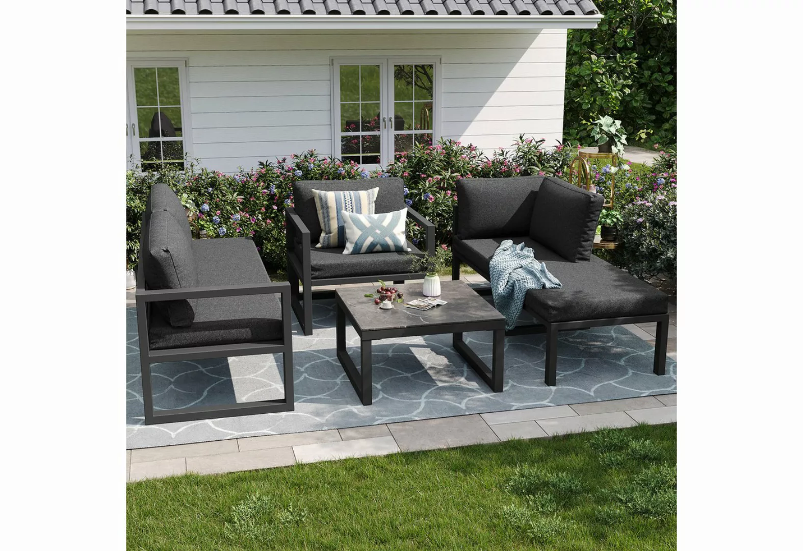 OKWISH Sofa Garten-Lounge-Set,mit verzinktem Eisengestell, Modernes Gartenm günstig online kaufen