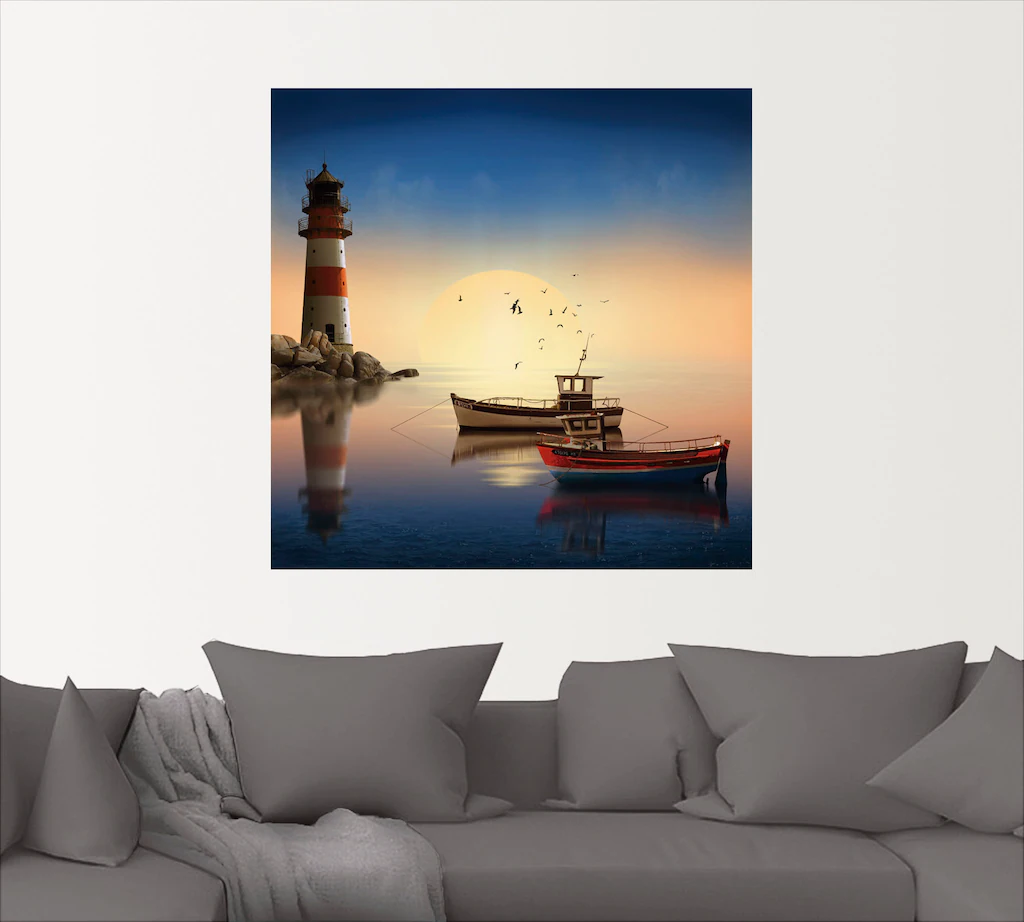 Artland Wandbild »Kleiner Hafen mit Leuchtturm«, Gebäude, (1 St.), als Lein günstig online kaufen