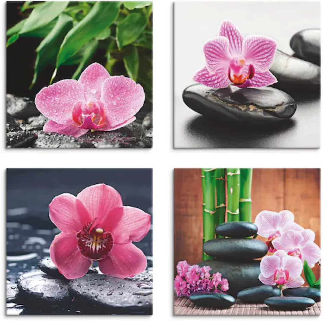 Artland Leinwandbild "Orchidee Zenstein Tropfen Spa Konzept", Zen, (4 St.), günstig online kaufen