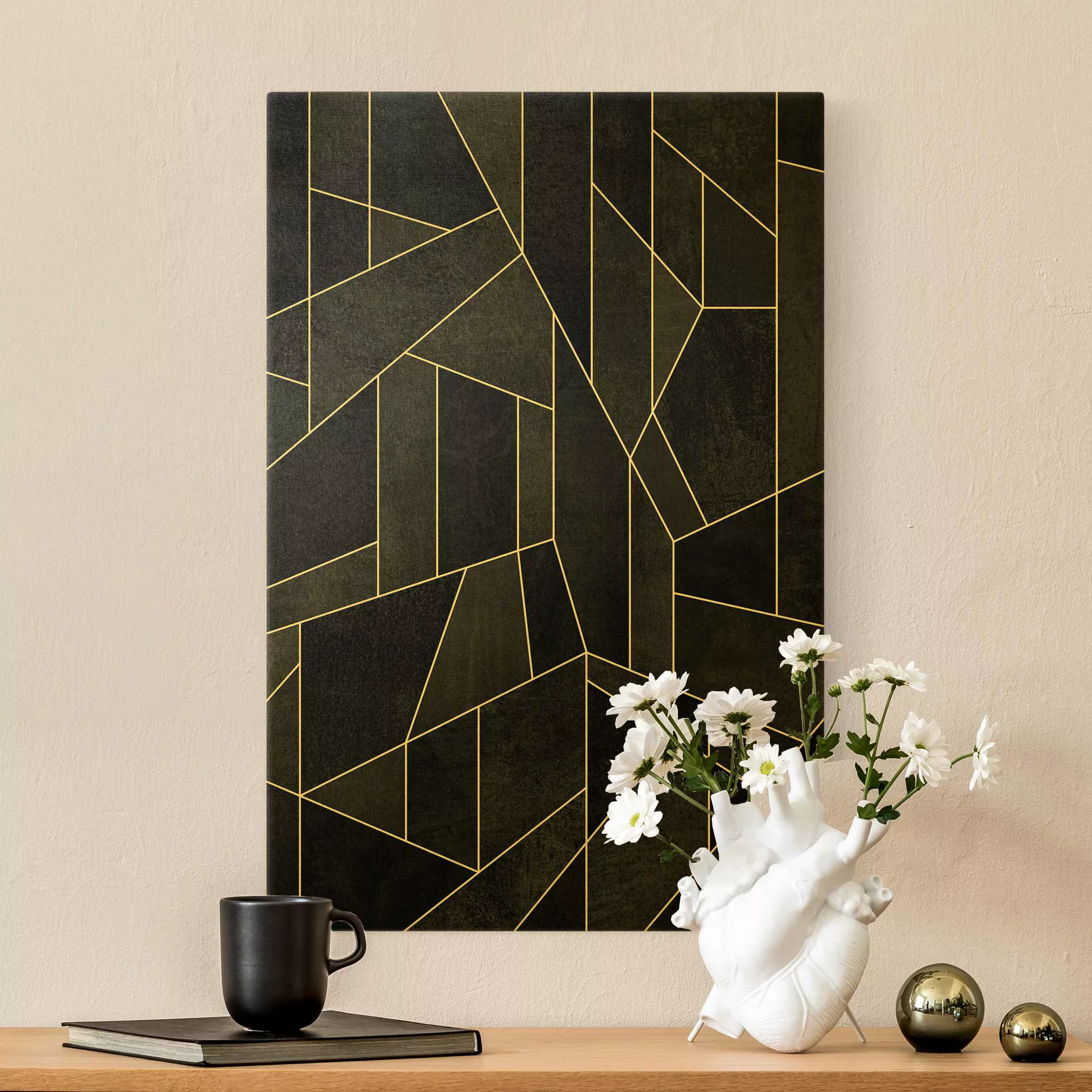 Leinwandbild Gold Schwarz Weiß Geometrie Aquarell günstig online kaufen