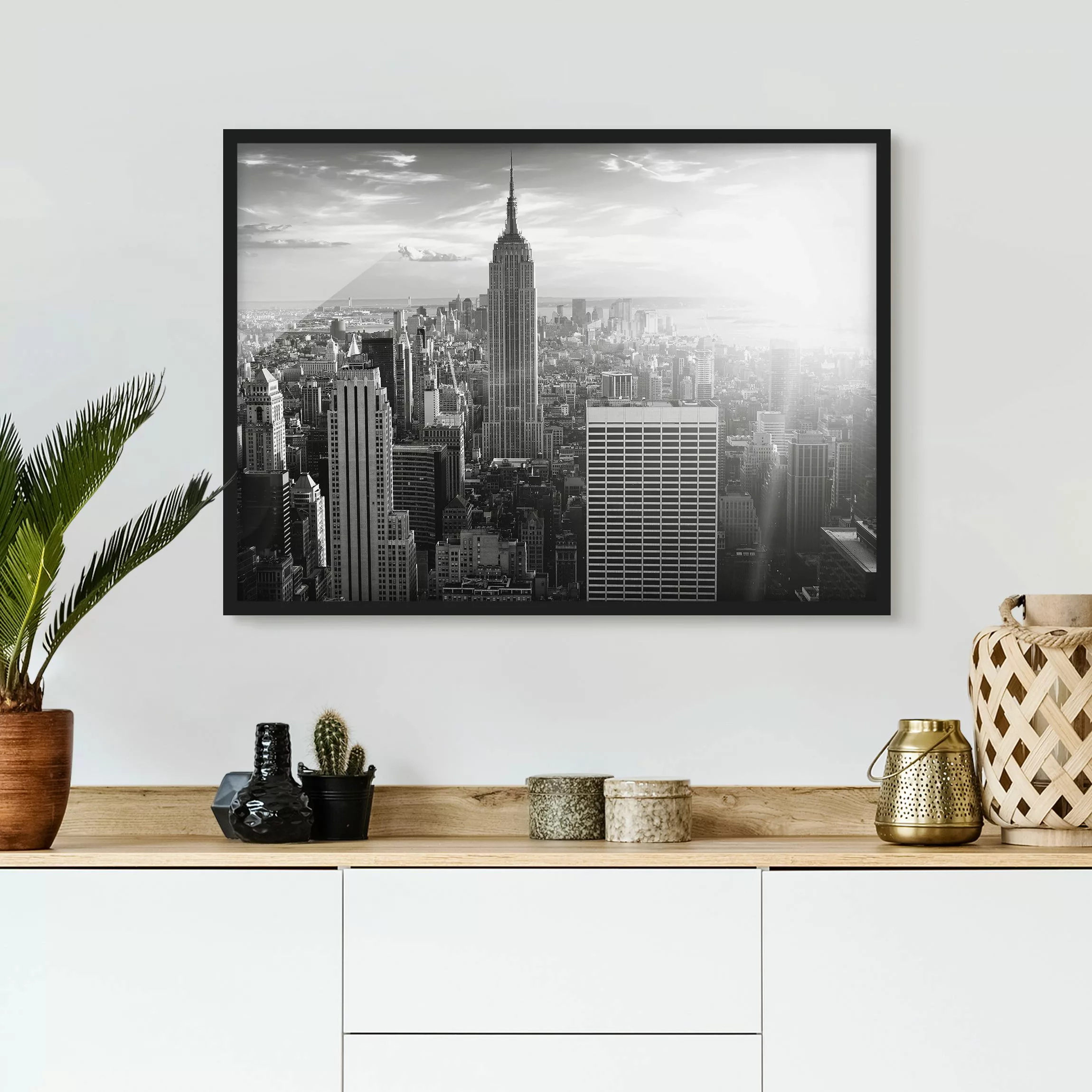 Bild mit Rahmen Architektur & Skyline - Querformat Manhattan Skyline günstig online kaufen