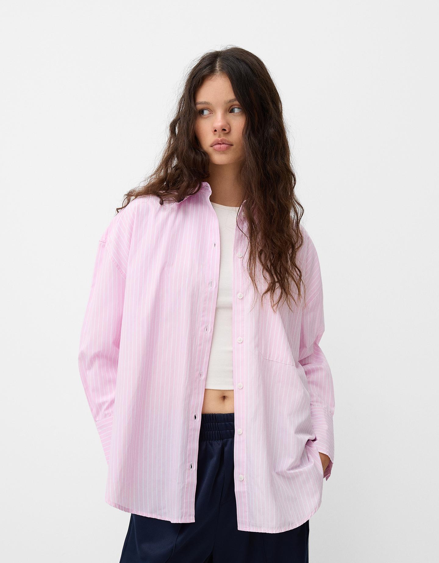 Bershka Oversize-Hemd Mit Langen Ärmeln Und Streifen Damen S Rosa günstig online kaufen