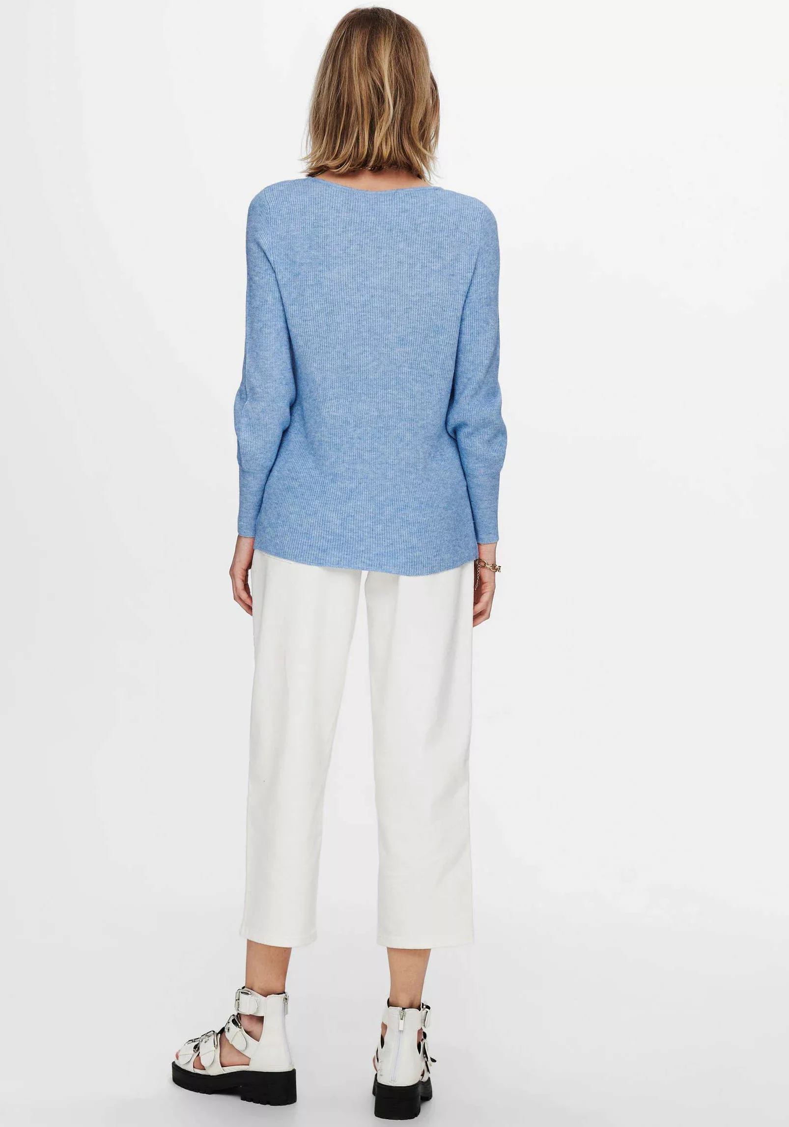 ONLY Lang V-ausschnitt Strickpullover Damen Blau günstig online kaufen