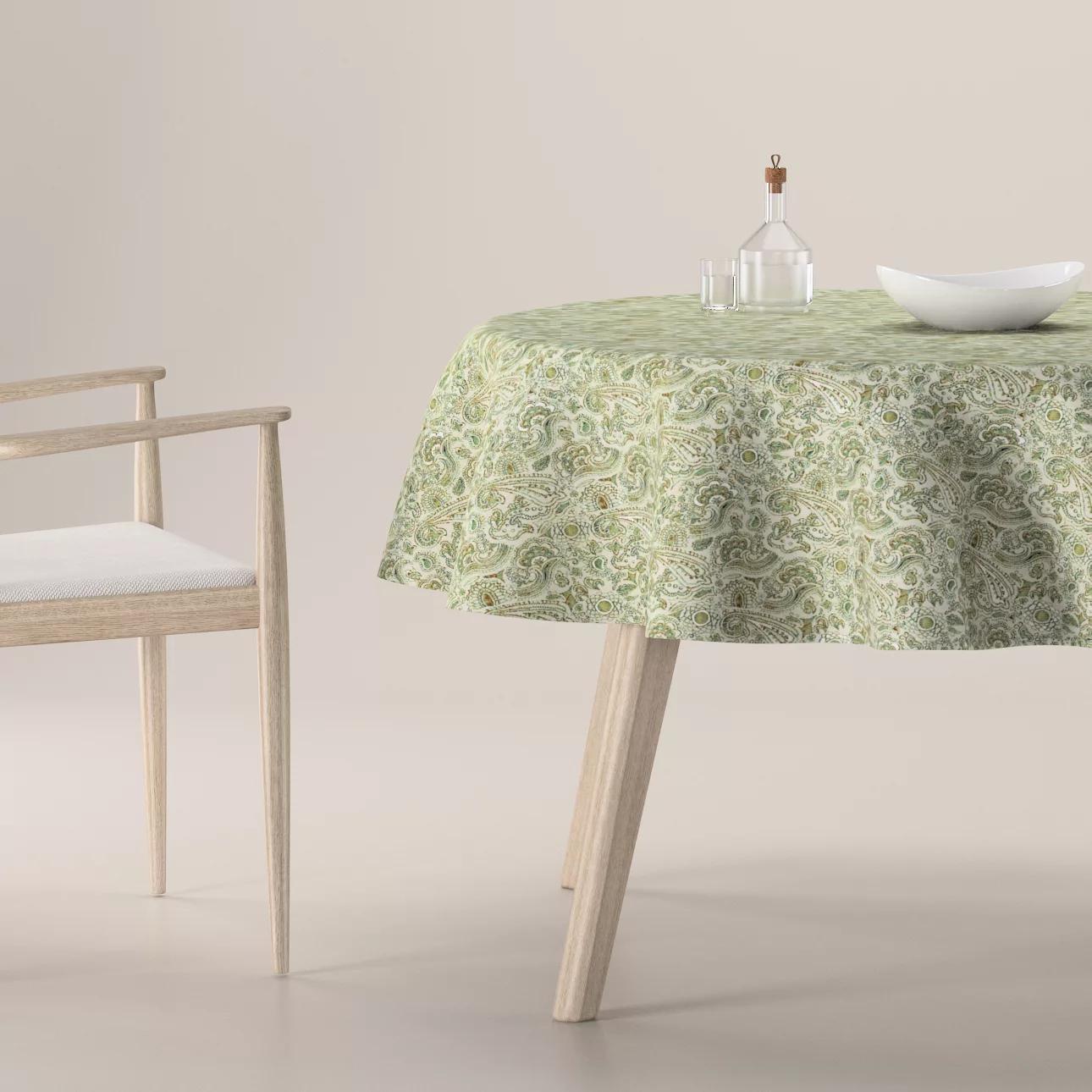 Runde Tischdecke, grün-beige, Flowers (143-68) günstig online kaufen