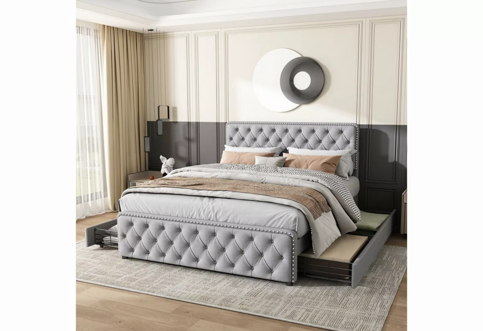 SOFTWEARY Polsterbett (Doppelbett mit Lattenrost und 4 Schubladen, 160x200 günstig online kaufen