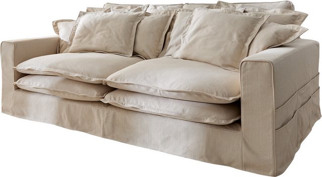 DELIFE Big-Sofa Noelia, Elfenbeinfarben 240x145 cm mit Kissen Hussensofa So günstig online kaufen