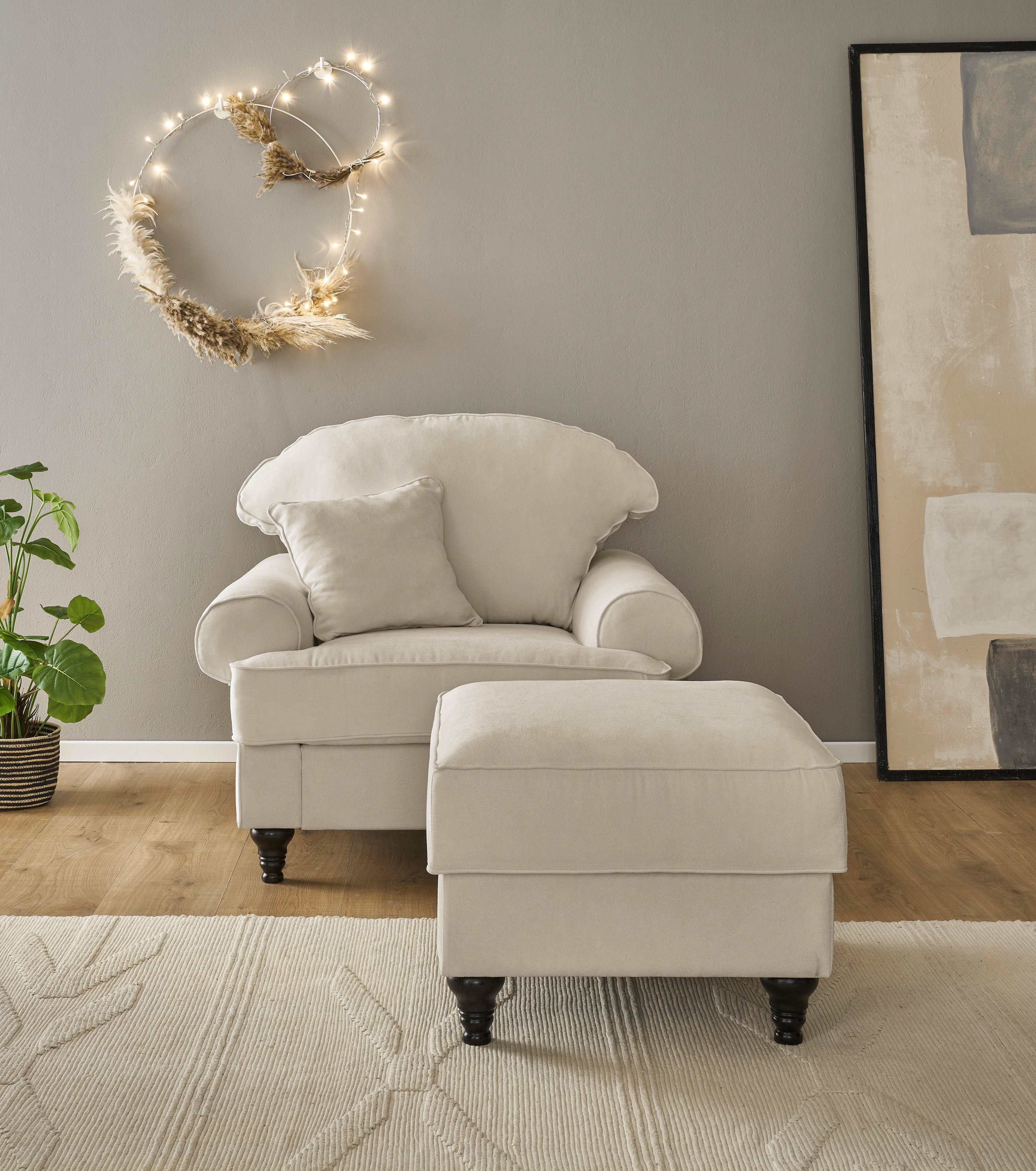 Home affaire Sessel "WESTMINSTER", (Set, 2 St., 1Sessel, 1 Hocker), mit Fed günstig online kaufen
