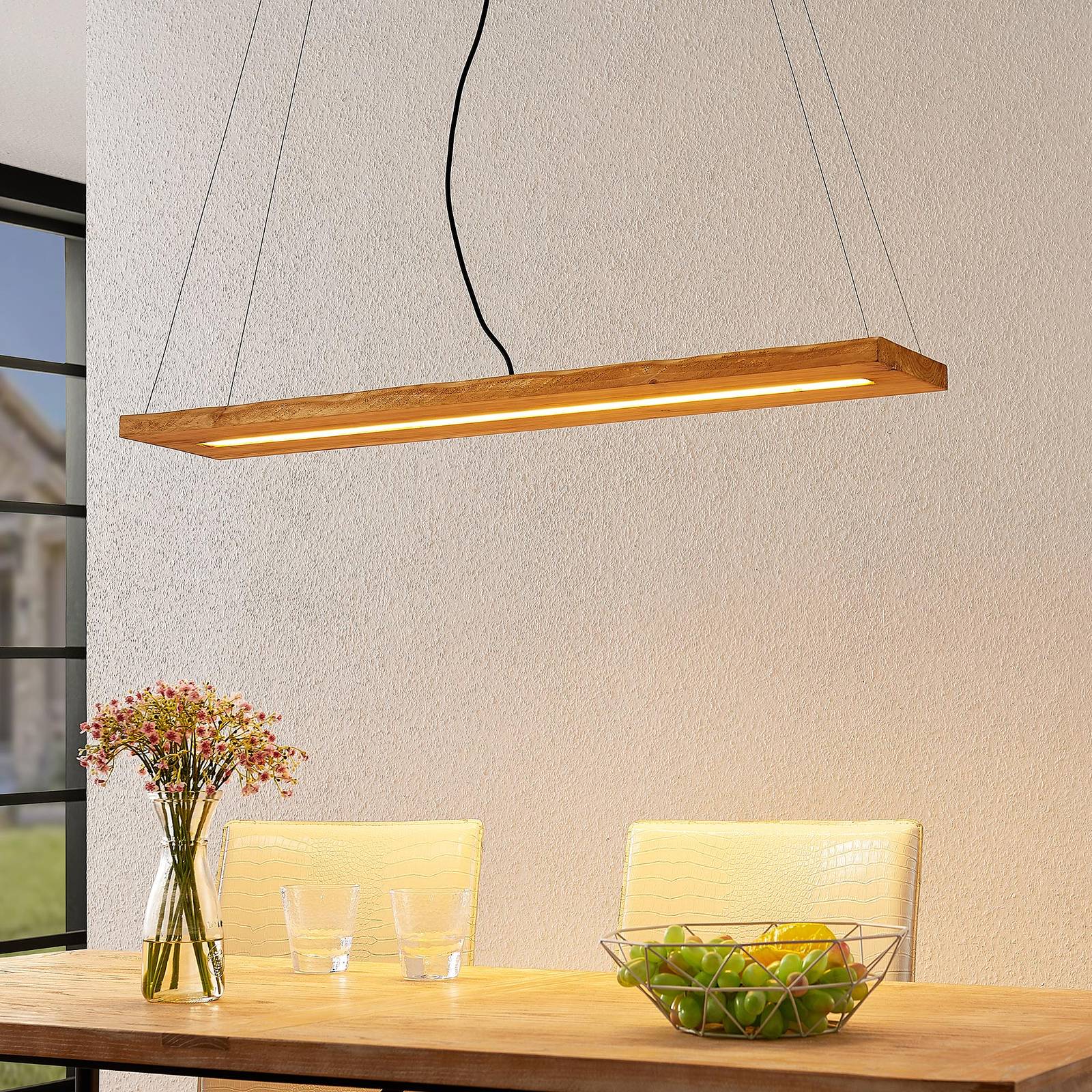 Lindby Nesaja Holz-LED-Pendelleuchte günstig online kaufen