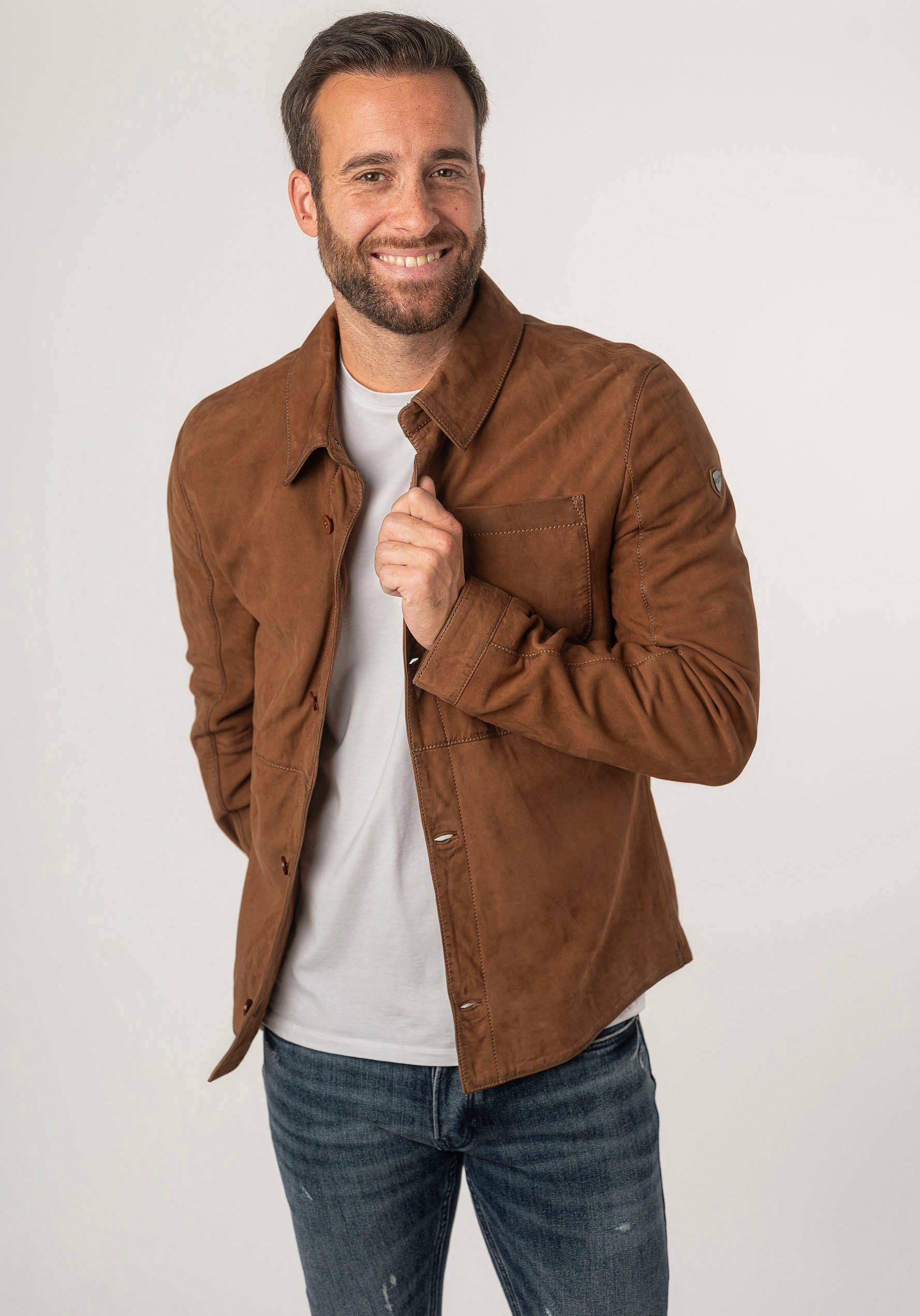 Mauritius Lederjacke MMJemmo mit Hemdblusenkragen, Knopfleiste günstig online kaufen