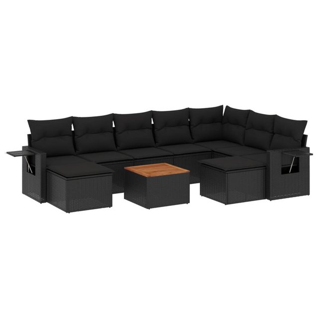 vidaXL Sofaelement 10-tlg. Garten-Sofagarnitur mit Kissen Schwarz Poly Ratt günstig online kaufen