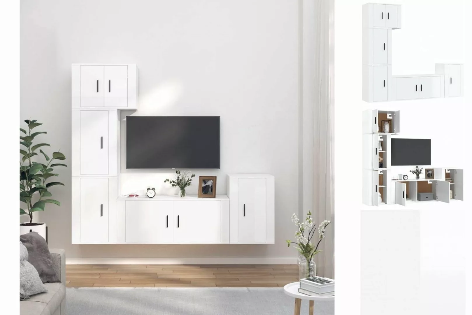 vidaXL TV-Schrank 5-tlg TV-Schrank-Set Hochglanz-Weiß Spanplatte günstig online kaufen