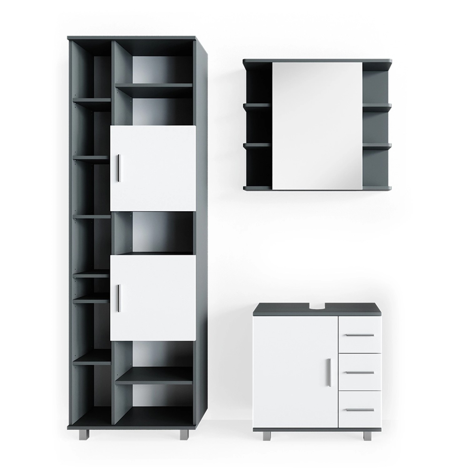 Vicco Badmöbel-Set Ilias Anthrazit/Weiß 3 Teile mit Unterschrank 60 cm günstig online kaufen