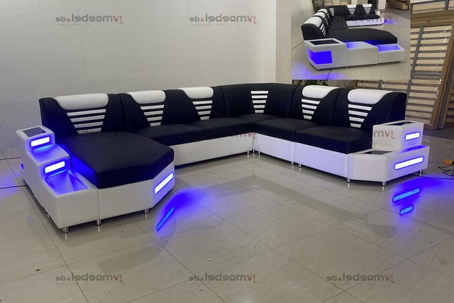 Xlmoebel Ecksofa Moderne Design-Sofa-Couch in U-Form aus Leder mit LED-Bele günstig online kaufen