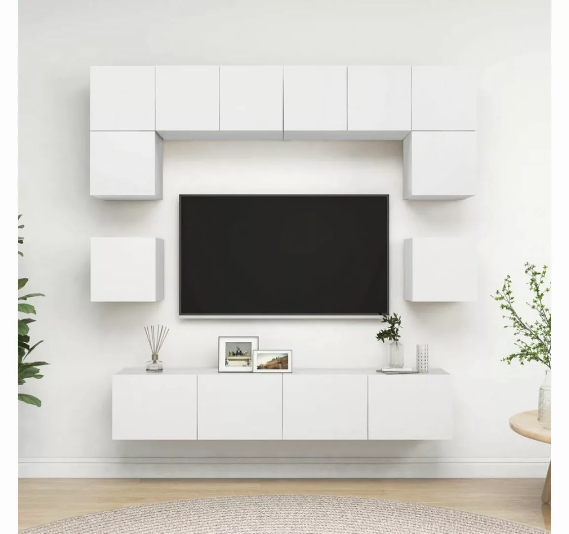 furnicato TV-Schrank 8-tlg. TV-Schrank-Set Weiß Holzwerkstoff günstig online kaufen