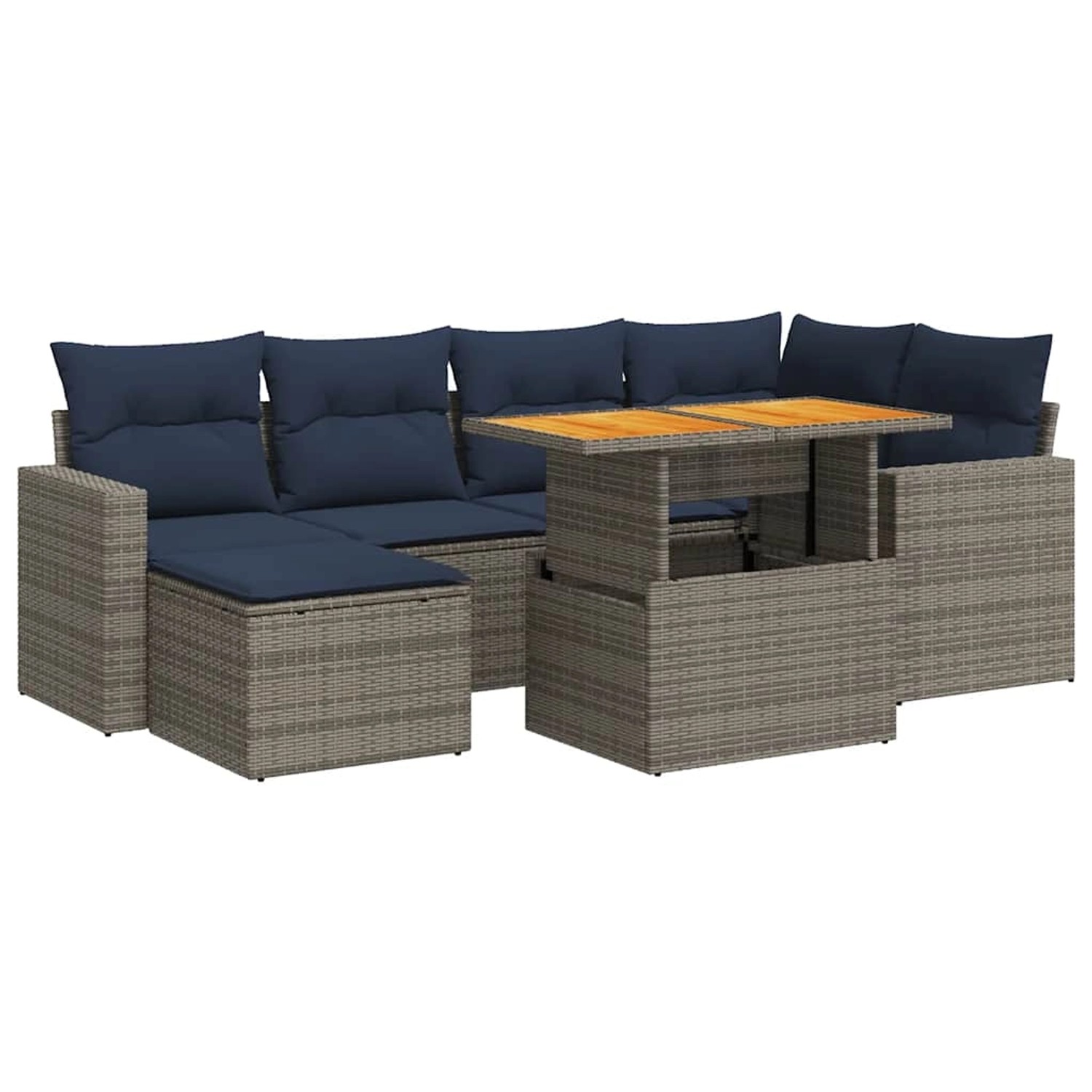 vidaXL 7-Tlg Garten-Sofagarnitur mit Kissen Grau Poly Rattan 3327064 günstig online kaufen
