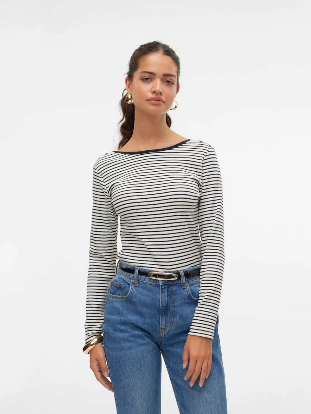 Vero Moda Langarmshirt VMCHLOE STRIPE LS 2WAY SHORT TOP GO NOOS günstig online kaufen