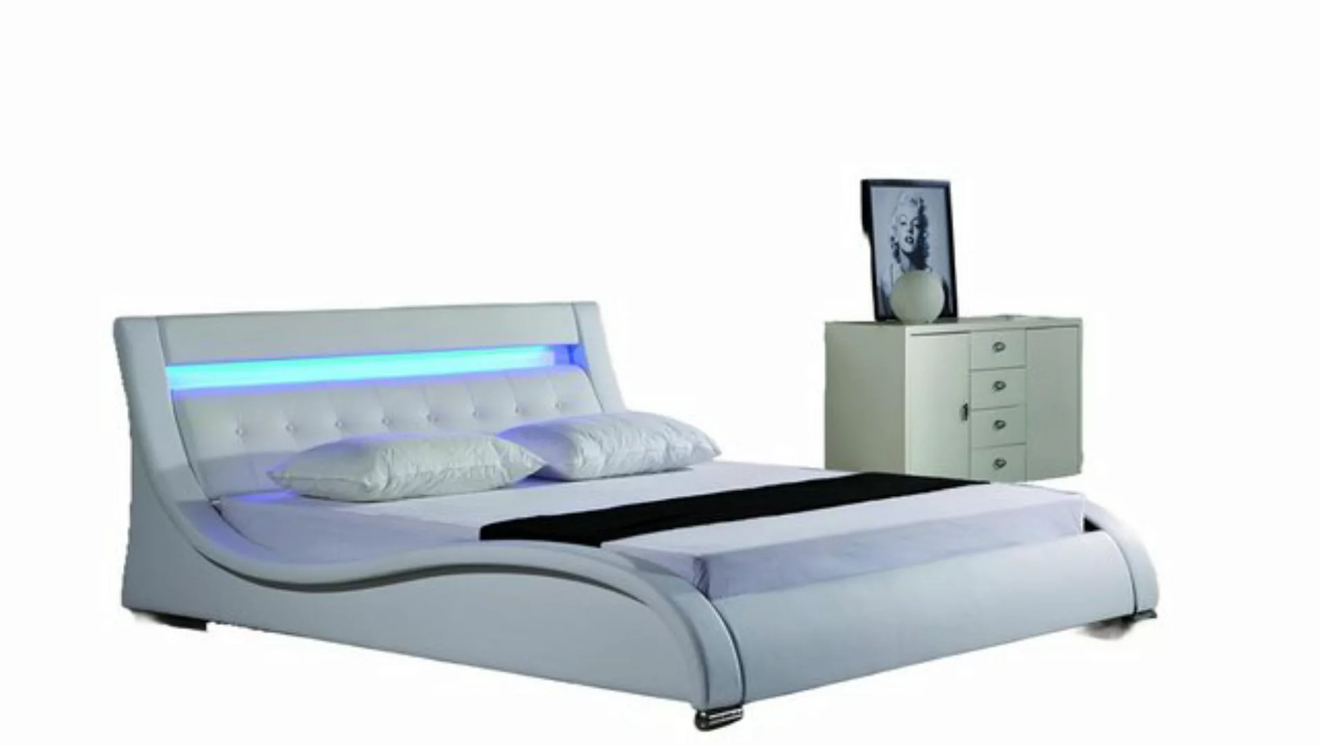 Xlmoebel Bett Ehebett aus Leder mit Polsterung und Beleuchtung (Bett), Herg günstig online kaufen