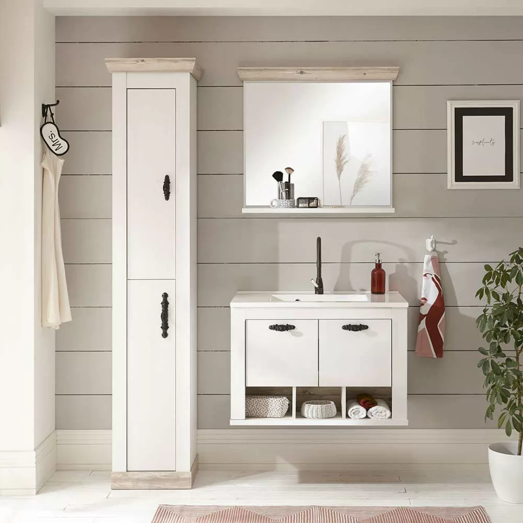 Badezimmer Set in Piniefarben und Weiß Waschbecken (dreiteilig) günstig online kaufen
