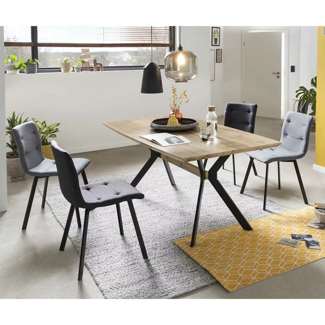 Essplatzgruppe in Grau und Schwarz 160 cm Tisch (fünfteilig) günstig online kaufen