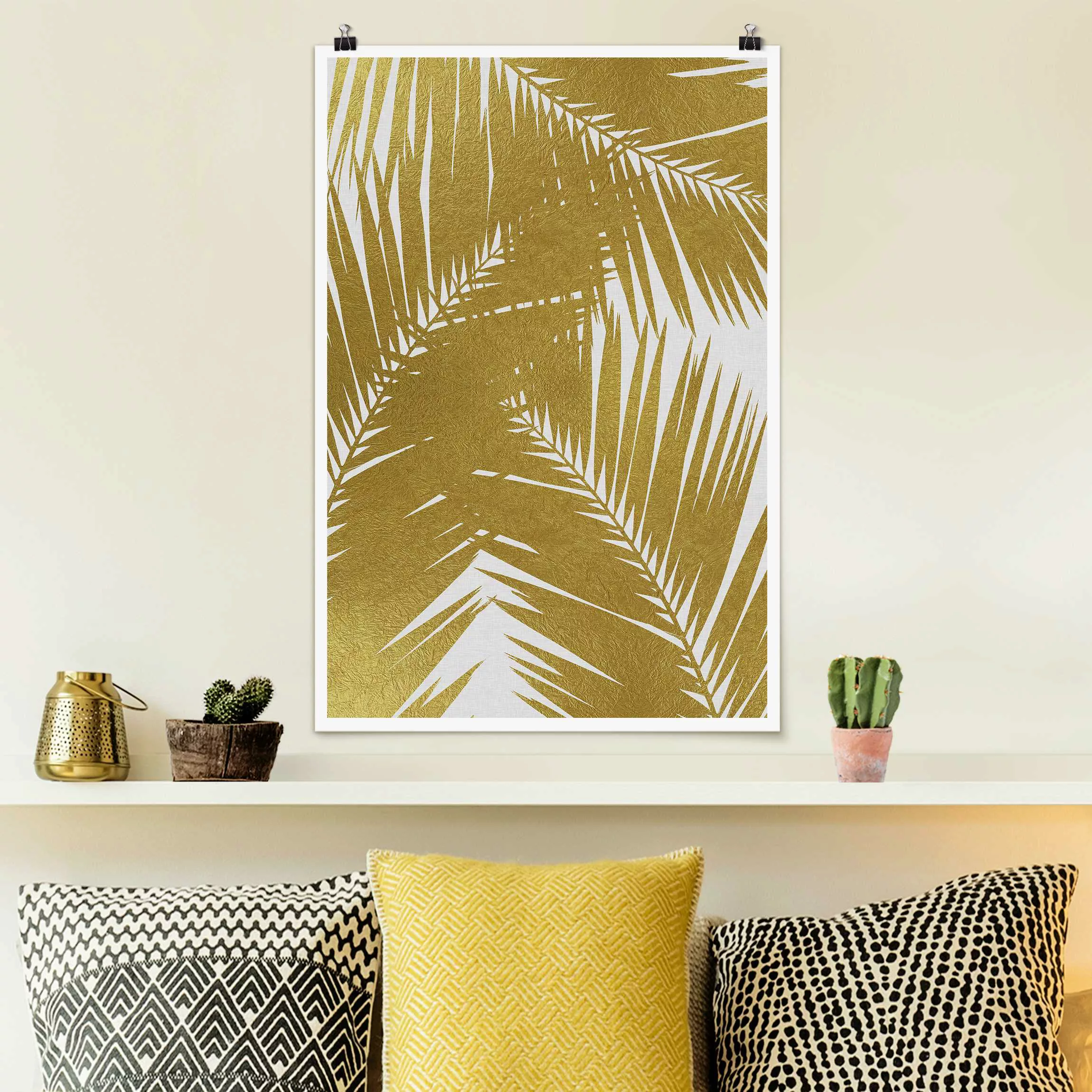 Poster Blick durch goldene Palmenblätter günstig online kaufen