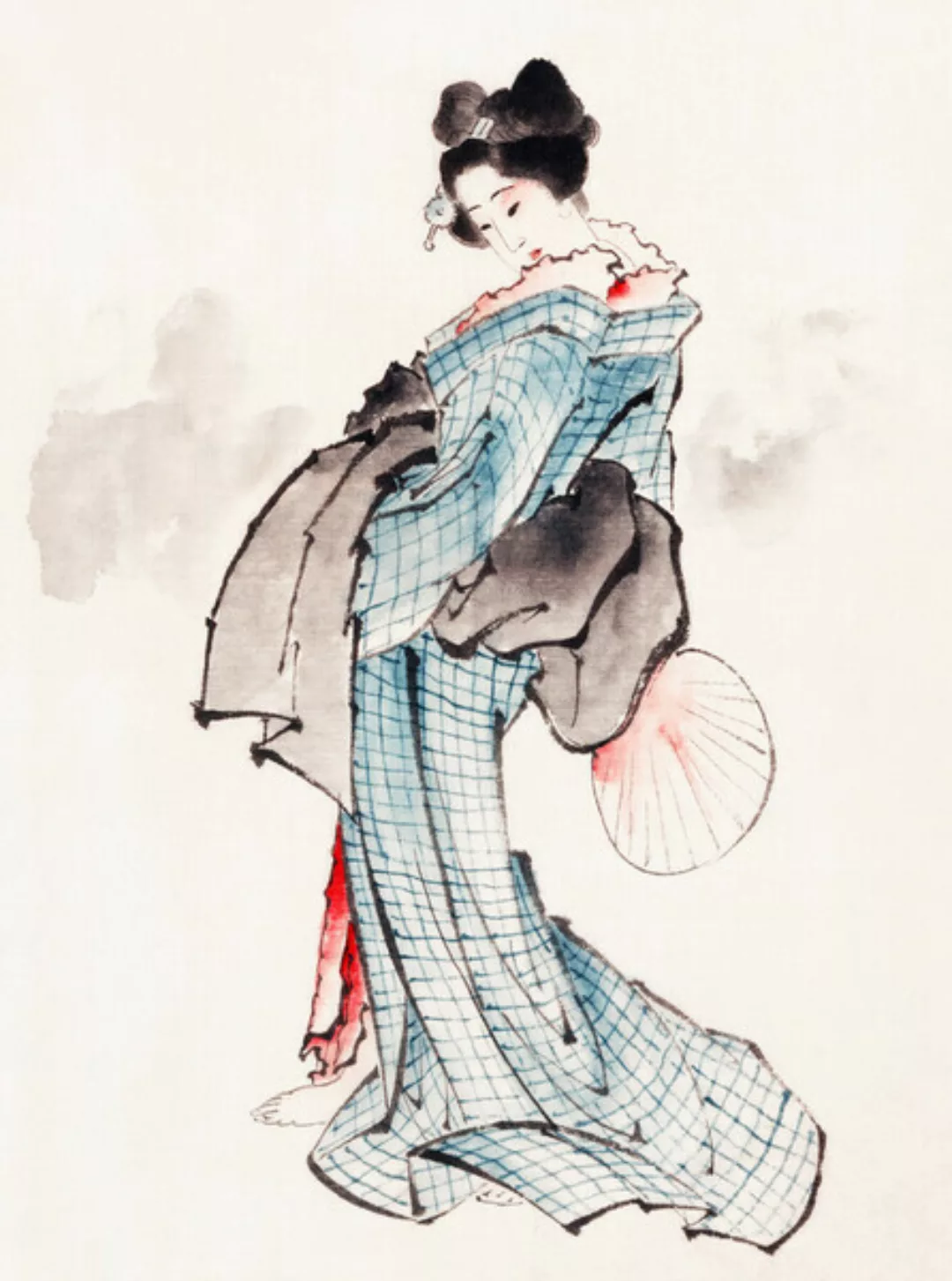 Poster / Leinwandbild - Woman In Kimono By Katsushika Hokusai günstig online kaufen