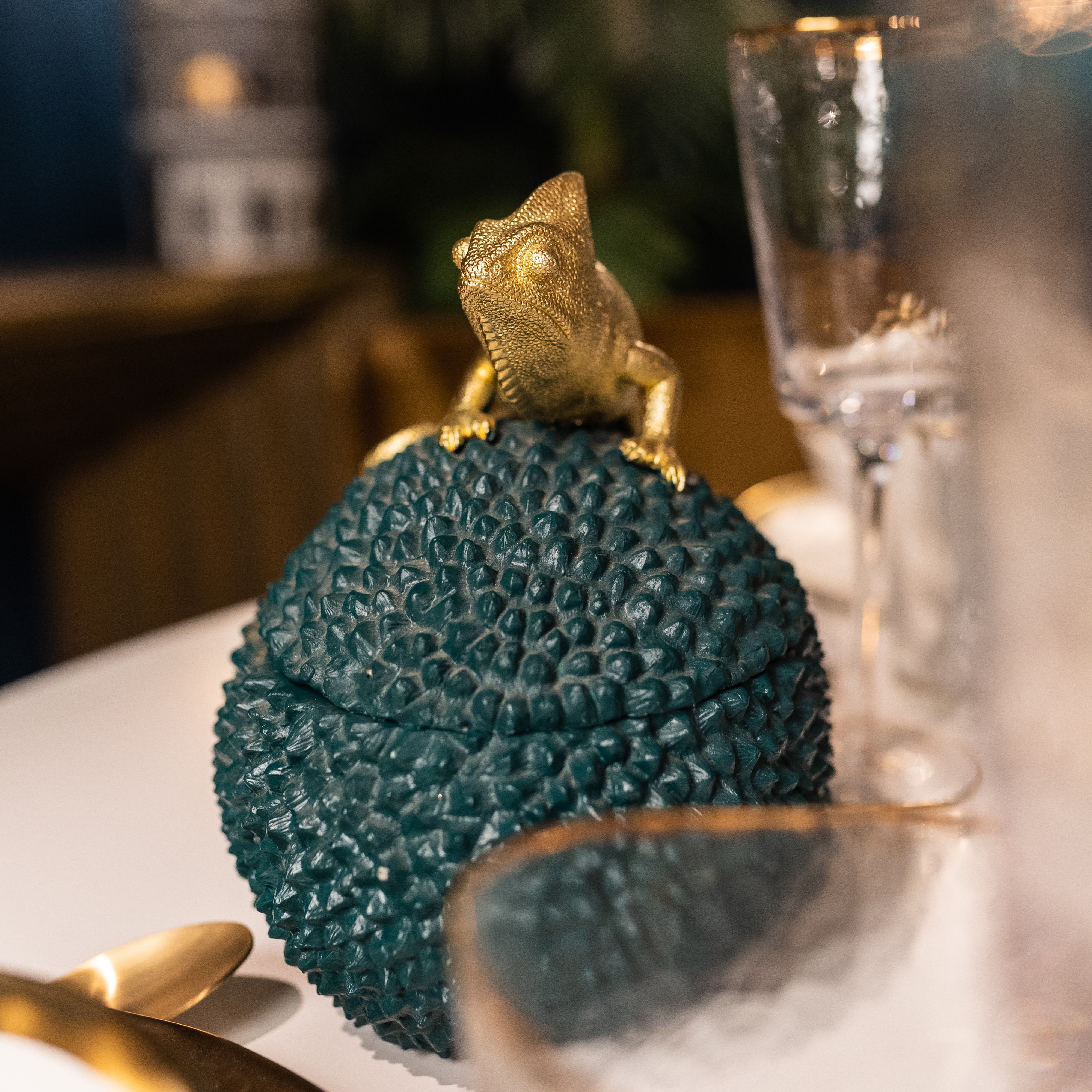KARE Deko-Dose Chameleon, Höhe 20 cm, dunkelgrün, gold günstig online kaufen