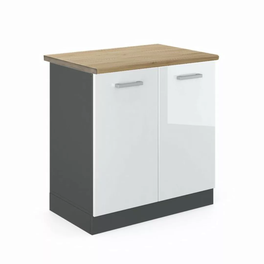 Vicco Spülenunterschrank R-Line, Weiß Hochglanz/Anthrazit, 80 cm ohne Arbei günstig online kaufen