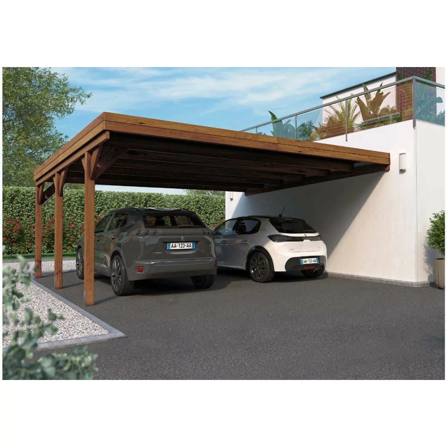 Alpholz Anlehncarport Carport Doppel-Anlehncarport V KDI Braun 2.520 cm günstig online kaufen