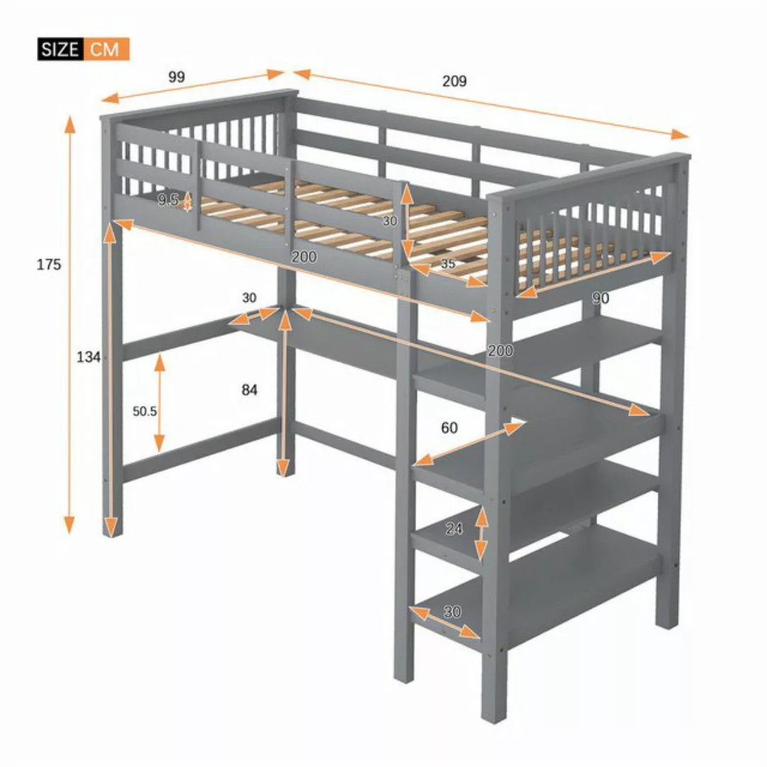 autolock Kinderbett Kinderhochbett mit Ablagefächern und Unterbettschreibti günstig online kaufen