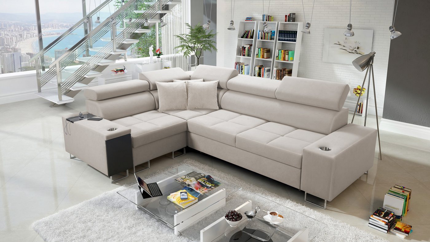 Kaiser Möbel Ecksofa Elegantes Ecksofa mit Konsole und Ladegerät MORENA II, günstig online kaufen