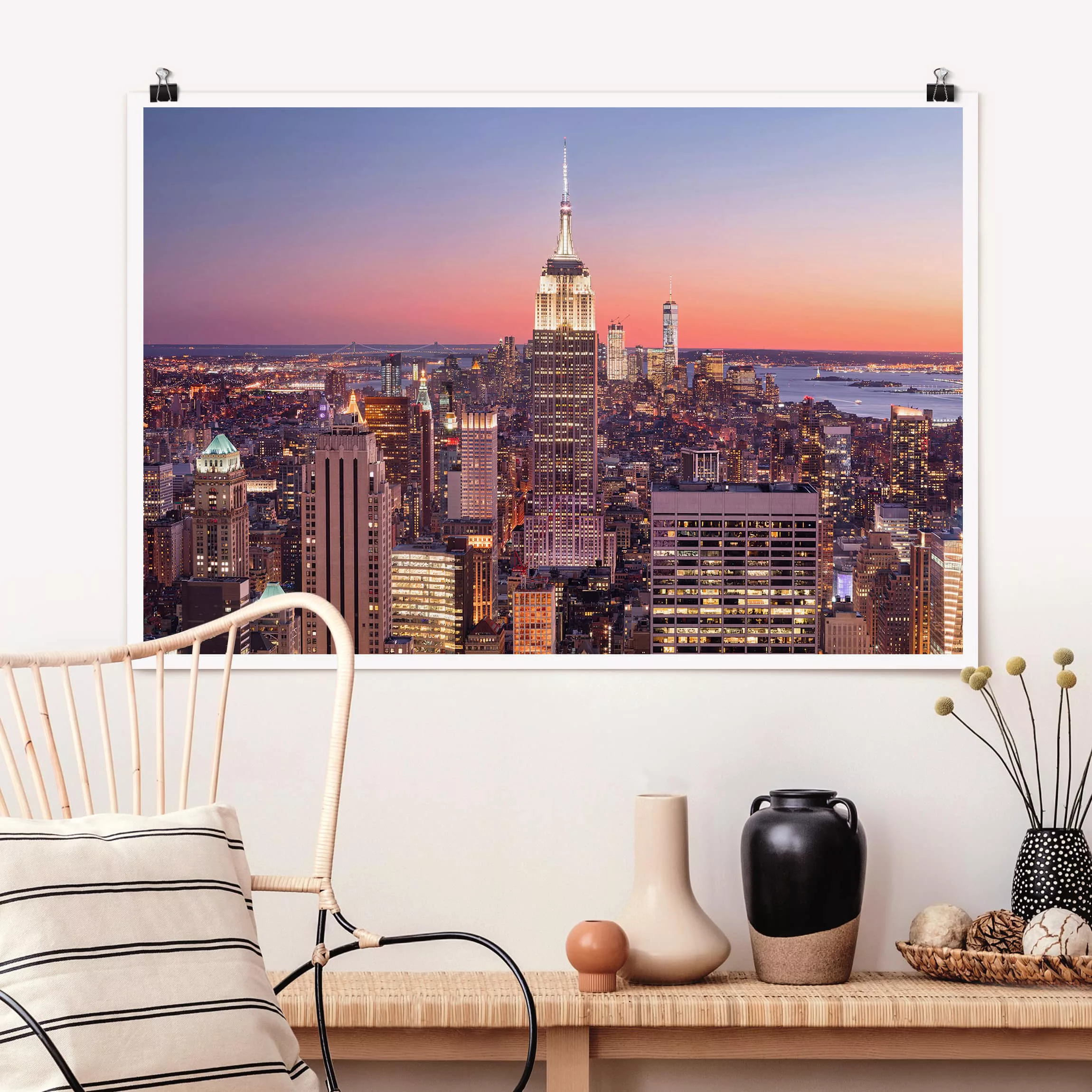 Poster Architektur & Skyline - Querformat Sonnenuntergang Manhattan New Yor günstig online kaufen