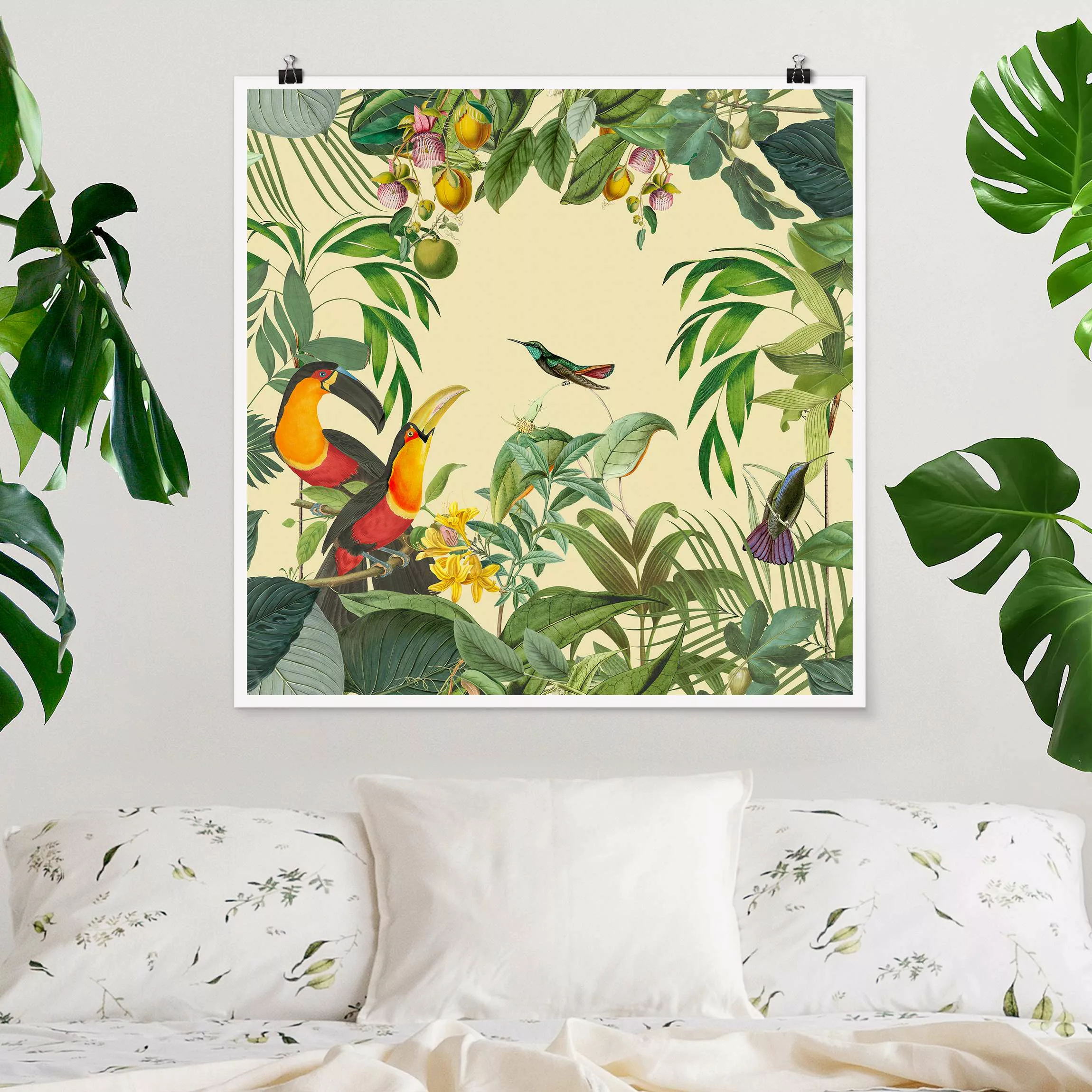 Poster Vintage Collage - Vögel im Dschungel günstig online kaufen