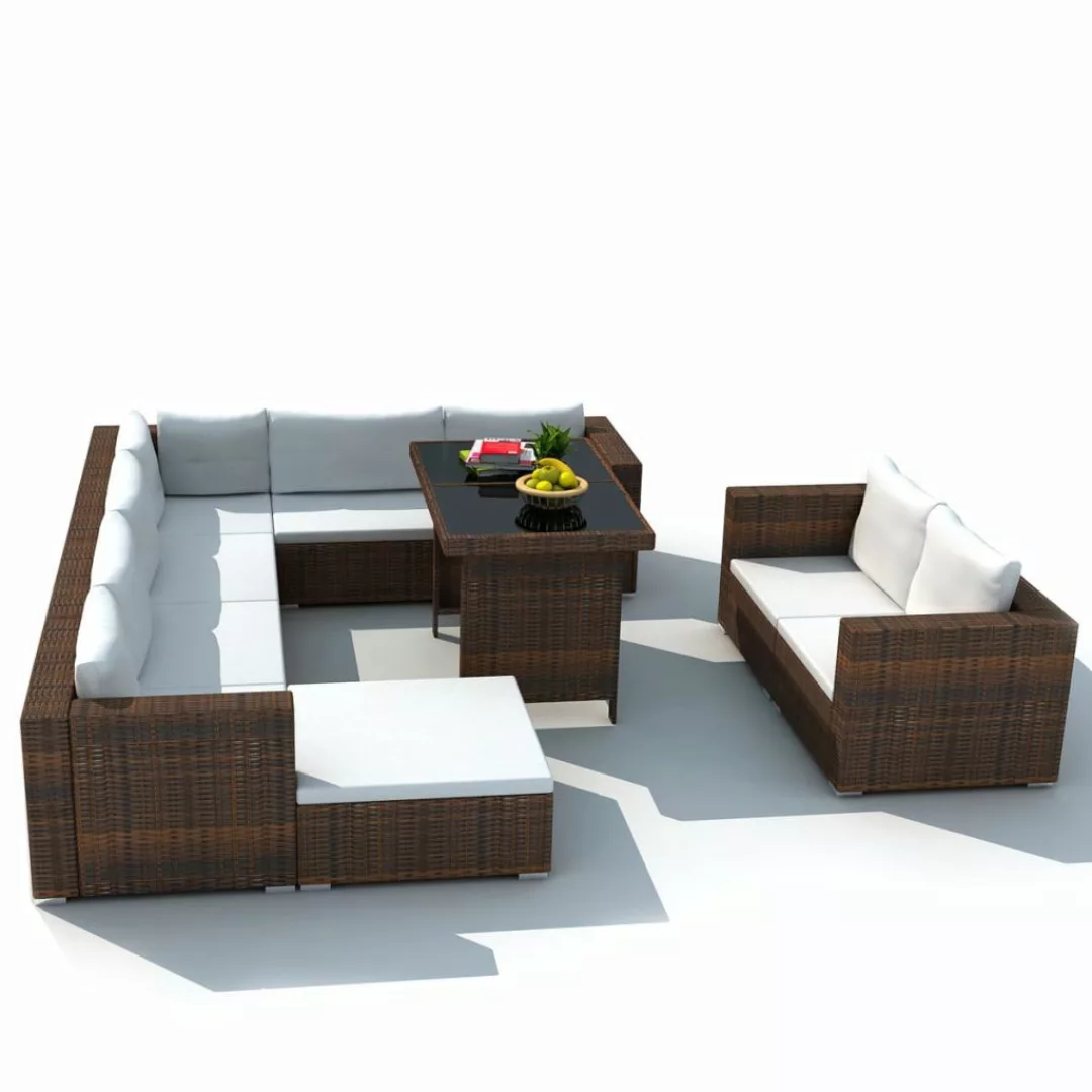 10-tlg. Garten-lounge-set Mit Auflagen Poly Rattan Braun günstig online kaufen
