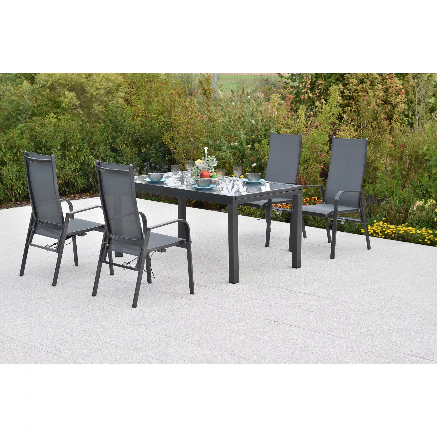 Merxx Alassio Set 5-tlg 4 Sessel Gasdruck Gartentisch Ausziehbar 150 (210) günstig online kaufen