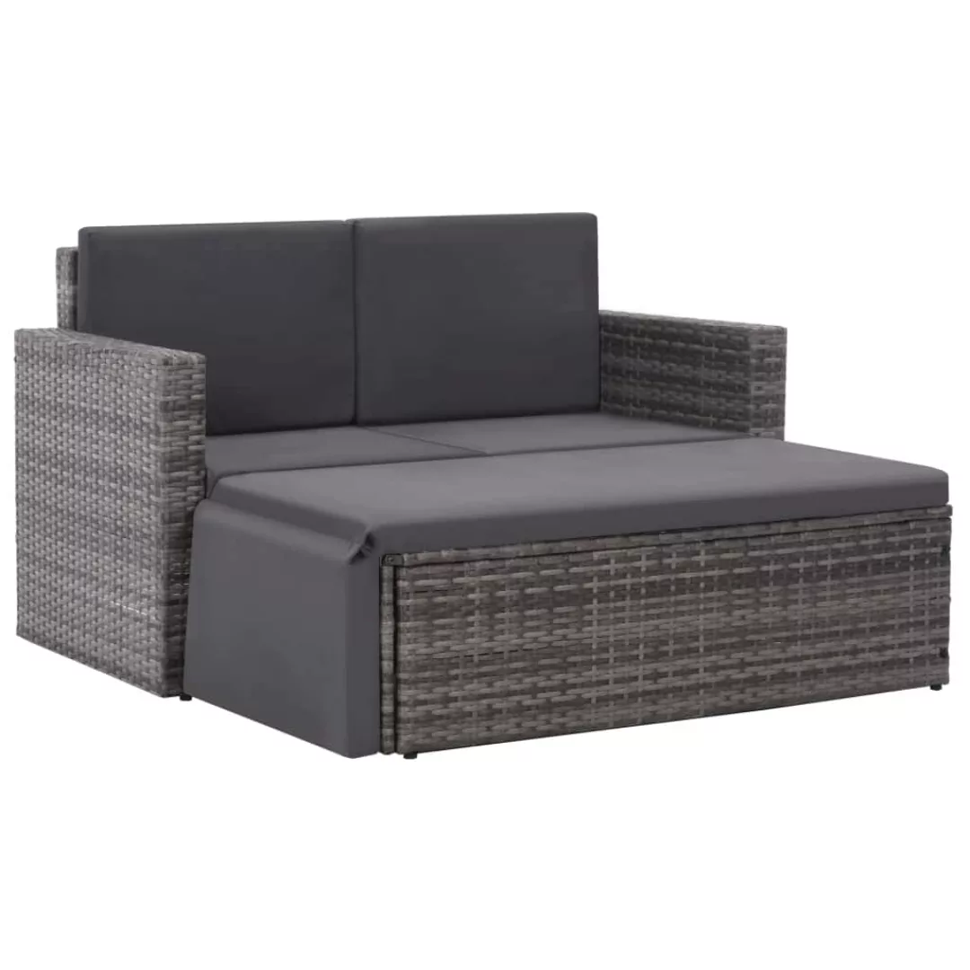 2-tlg. Garten-lounge-set Mit Auflagen Poly Rattan Grau günstig online kaufen