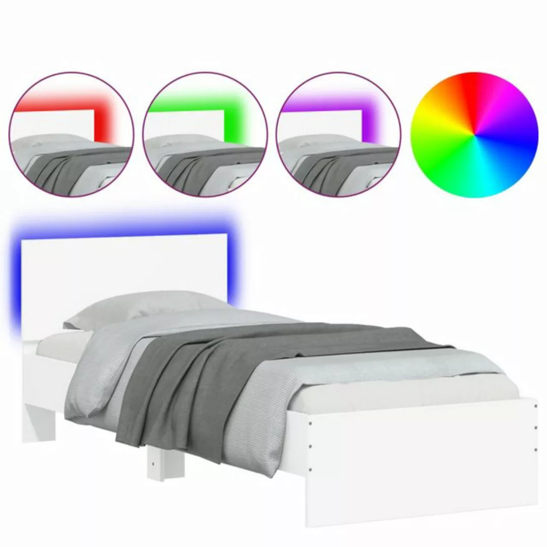 vidaXL Bett Bettgestell mit Kopfteil und LED-Leuchten Weiß 90x200 cm günstig online kaufen