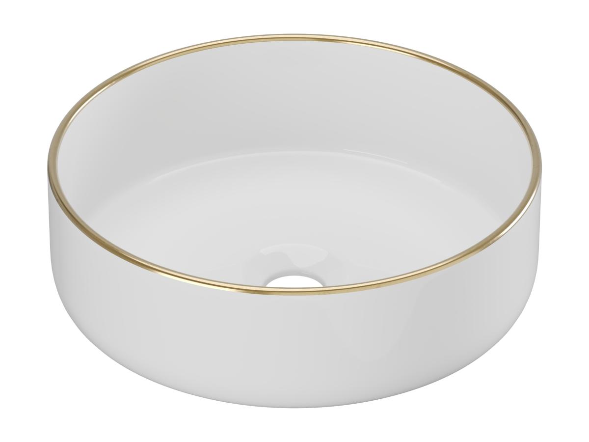 Aufsatzwaschbecken rund - Keramik - Weiß mit goldfarbener Umrandung - 36 cm günstig online kaufen