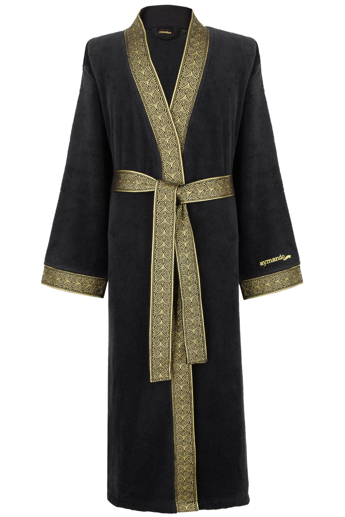Aymando Bademantel Schwarz, 100% Baumwolle, Kimono-Kragen, günstig online kaufen