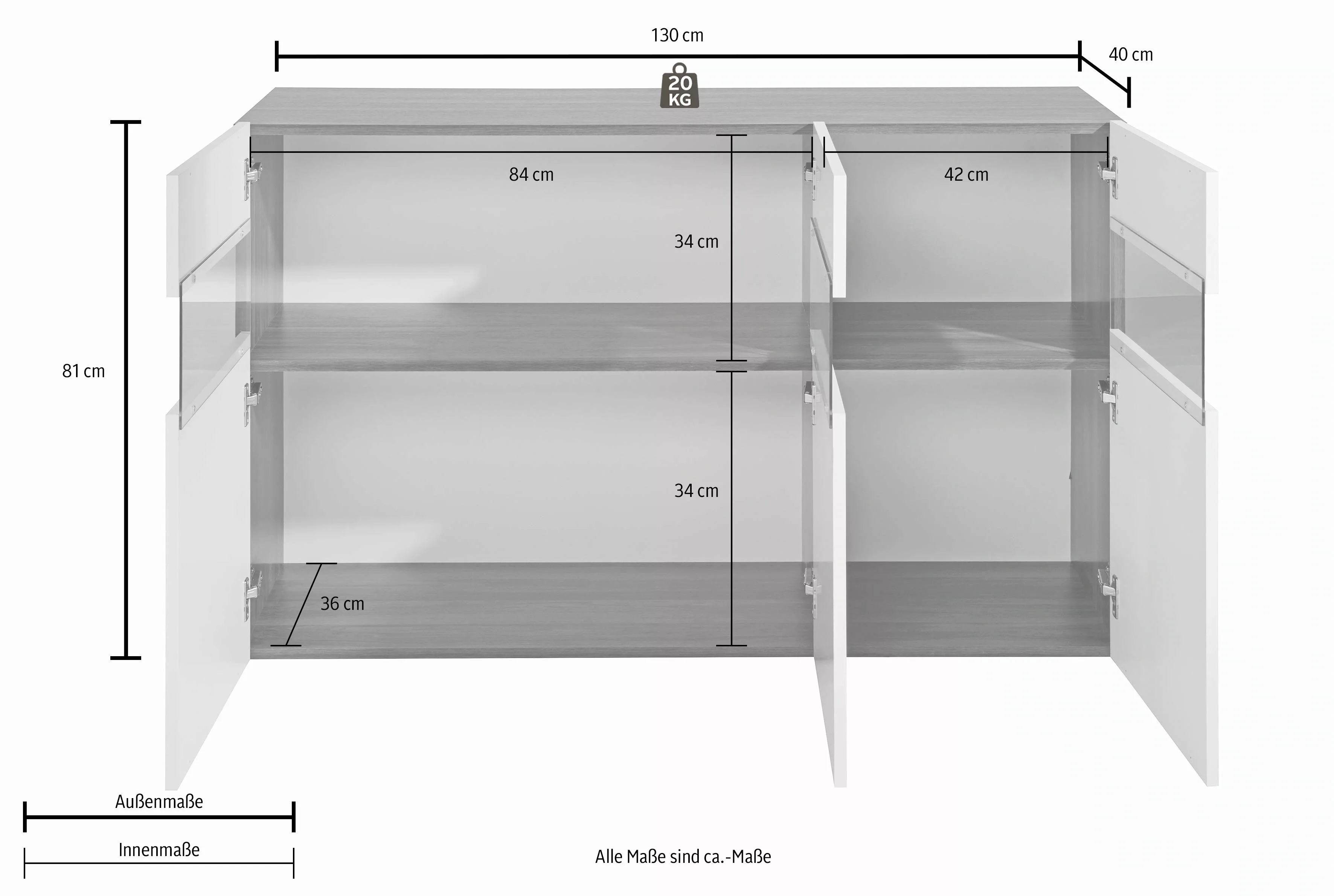 INOSIGN Sideboard, Kommode mit 3 Türen, Breite 130 cm, ohne Beleuchtung günstig online kaufen