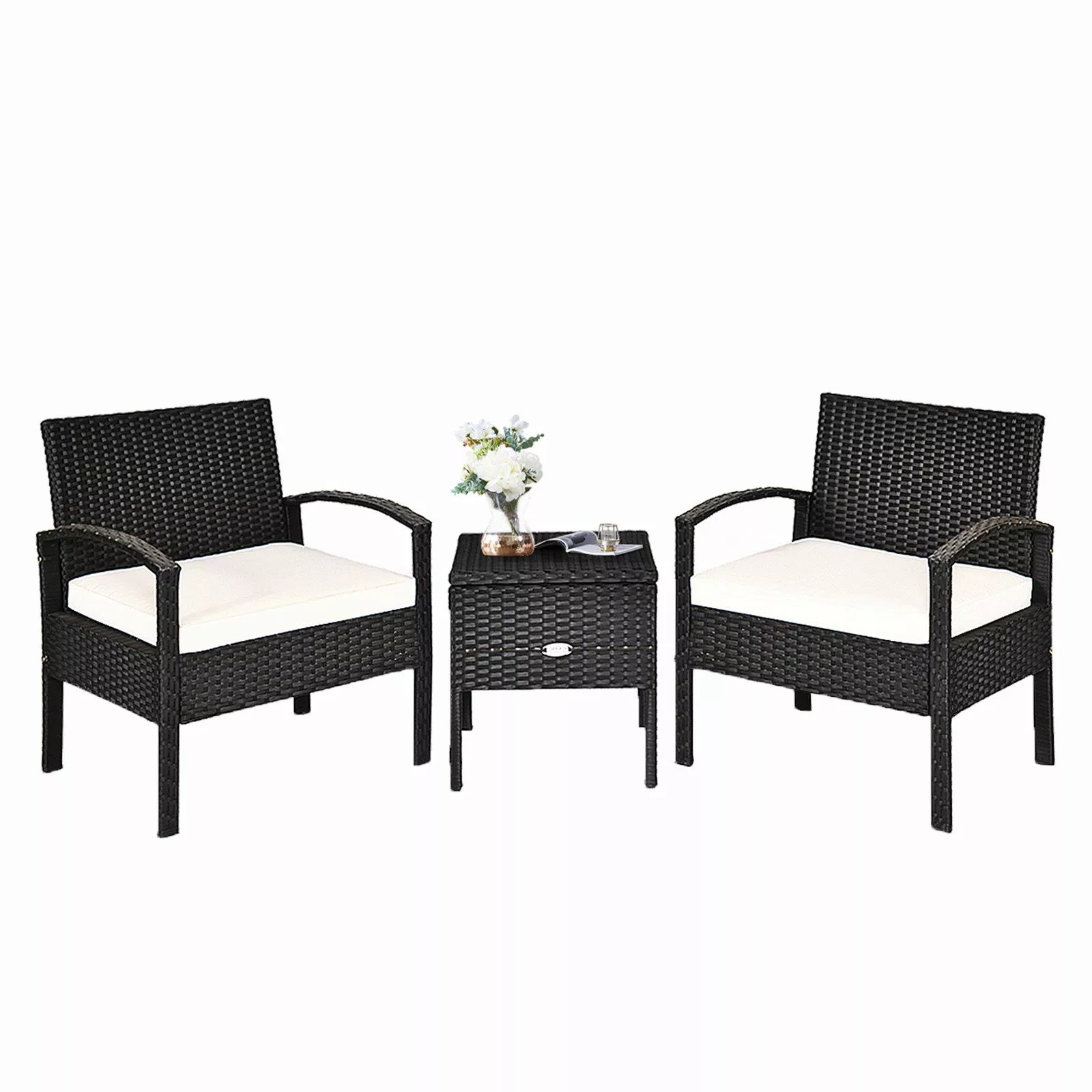 COSTWAY Balkonset, 3-tlg, Tisch mit Stauraum günstig online kaufen