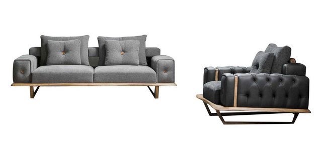 JVmoebel Sofa, Sofagarnitur Wohnzimmer Holz 3+1 Set Sofa Couch + Sessel Tex günstig online kaufen