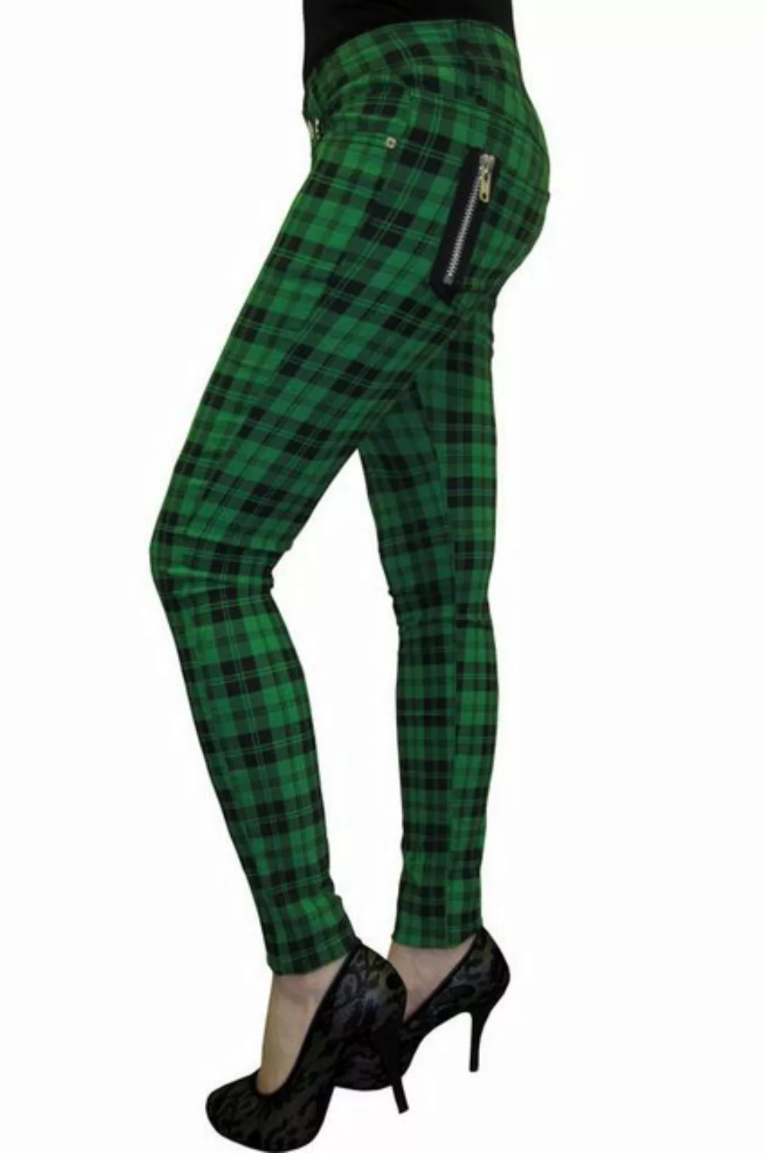 Banned Röhrenhose Forever Yours Grün Skinny Jeans Kariert Tartan günstig online kaufen