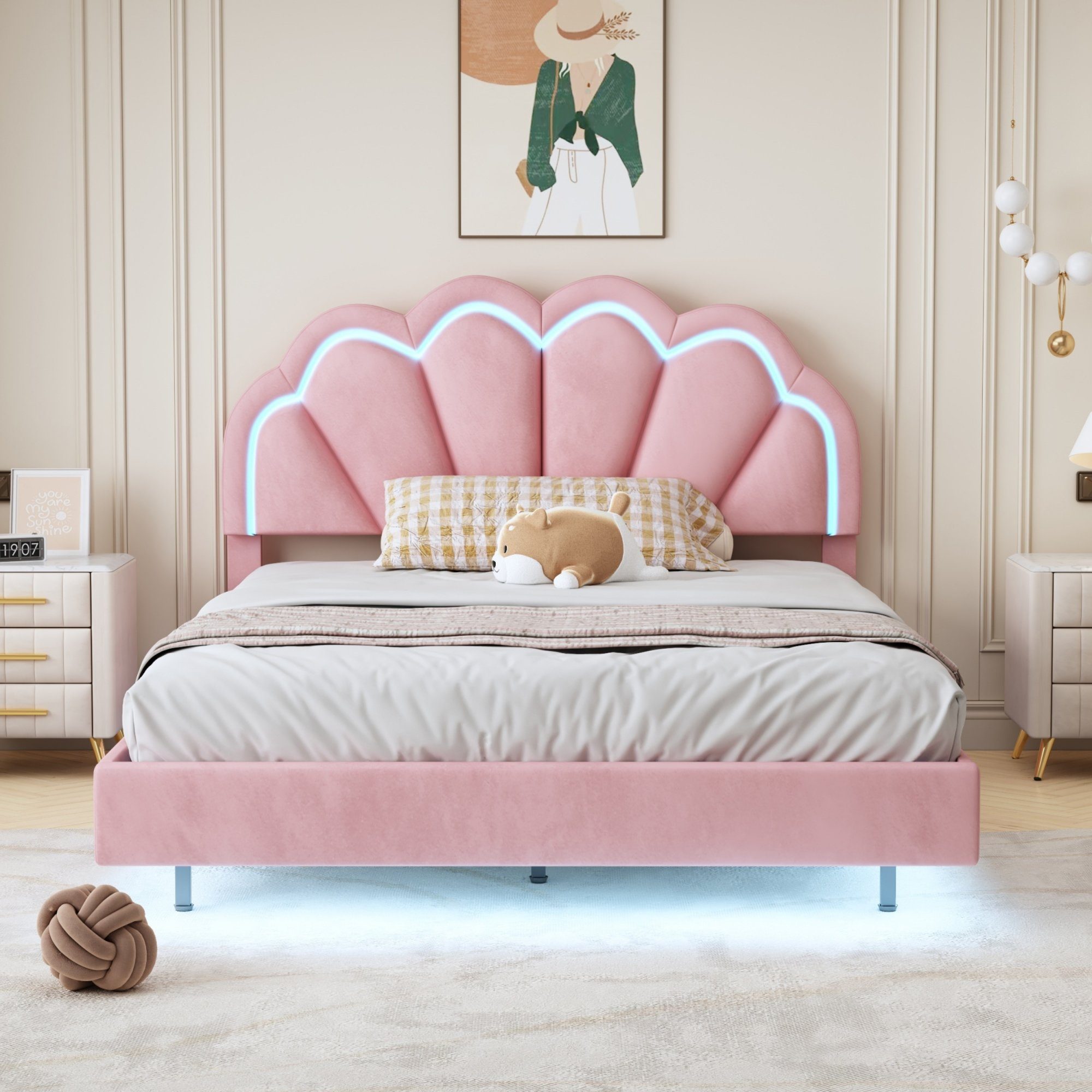 Flieks Polsterbett, LED Beleuchtung Doppelbett Schwebebett günstig online kaufen