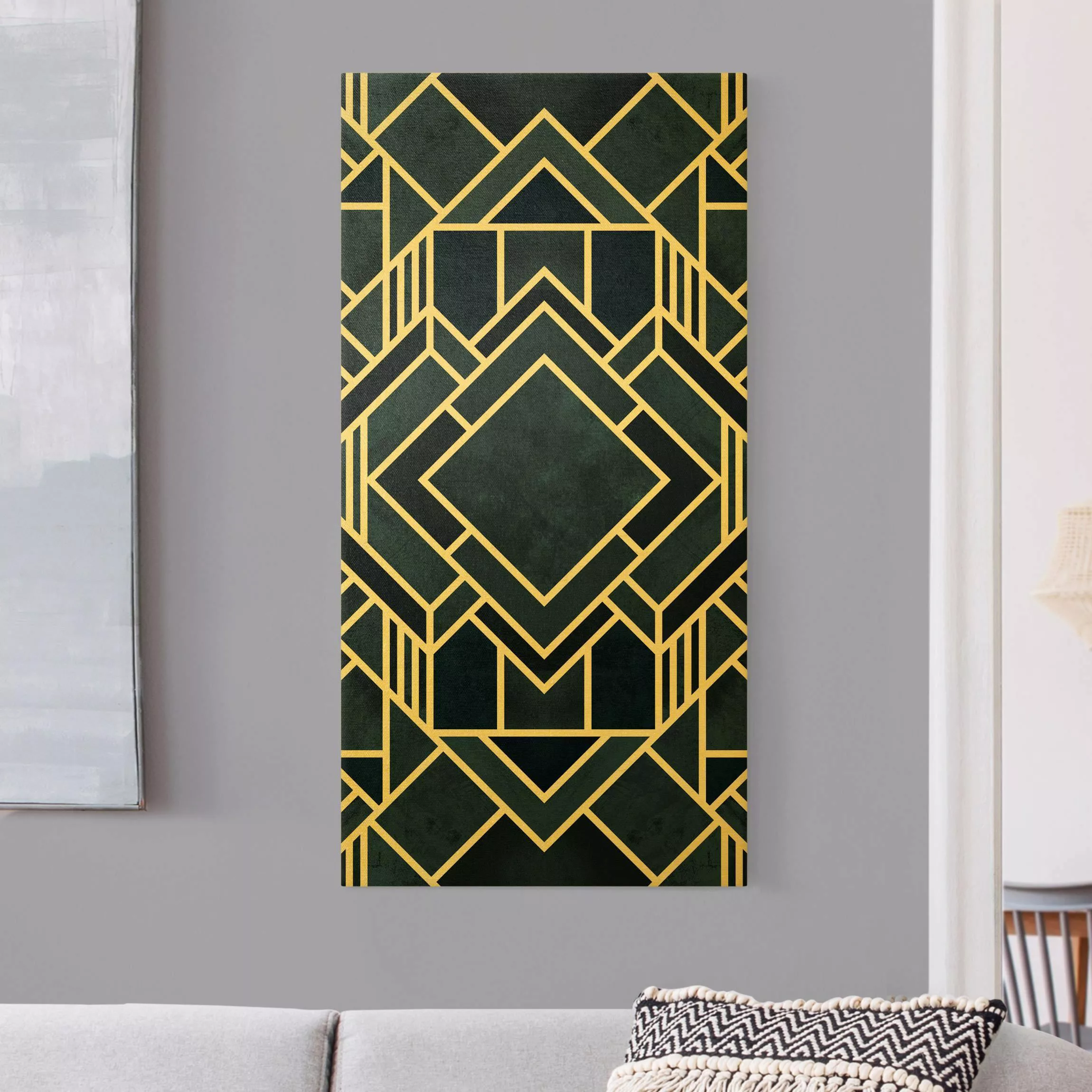 Leinwandbild Gold Goldene Geometrie - Art Deco Blau günstig online kaufen